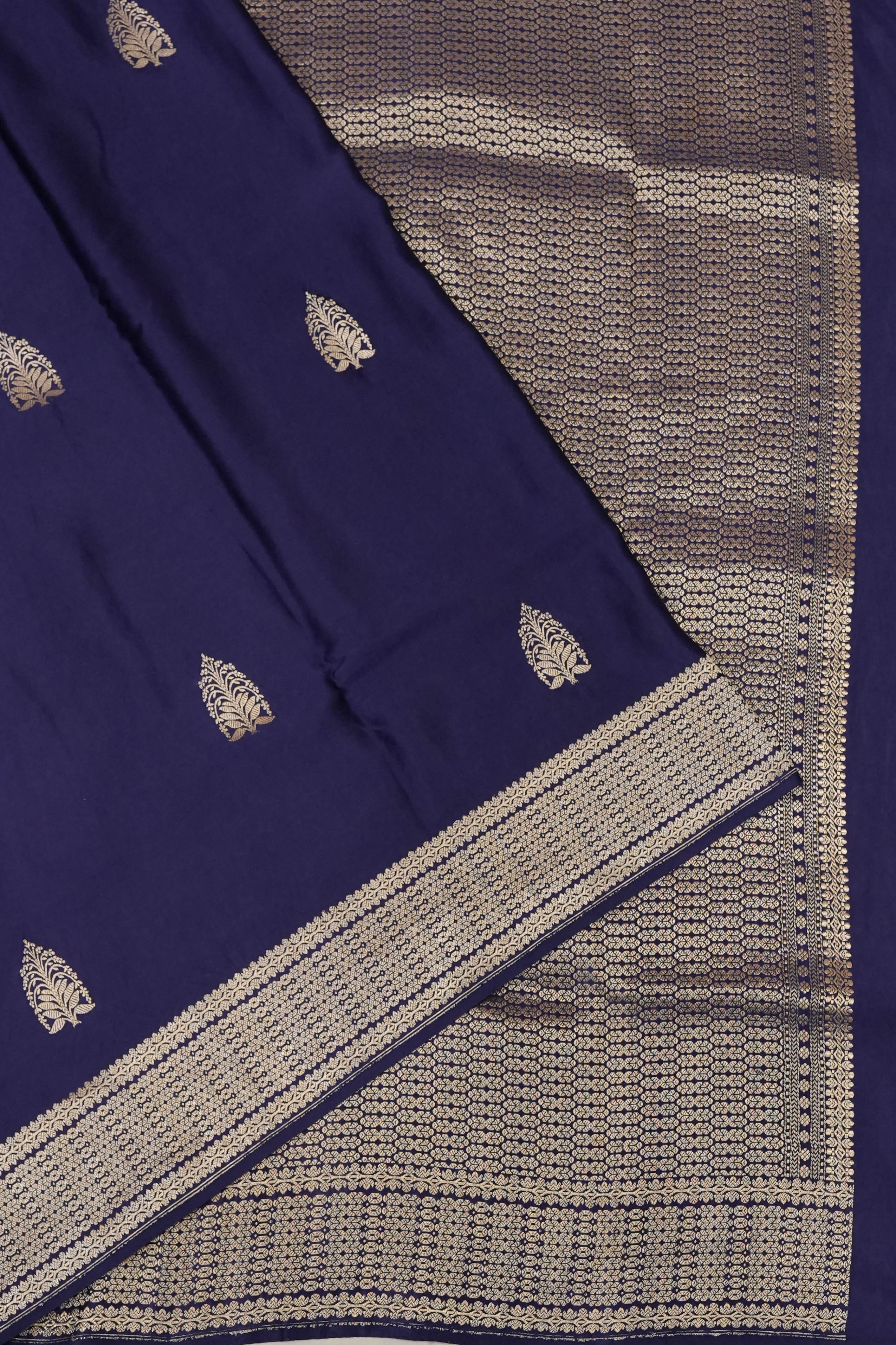 Banarasi Satin Butta Navy Blue Saree