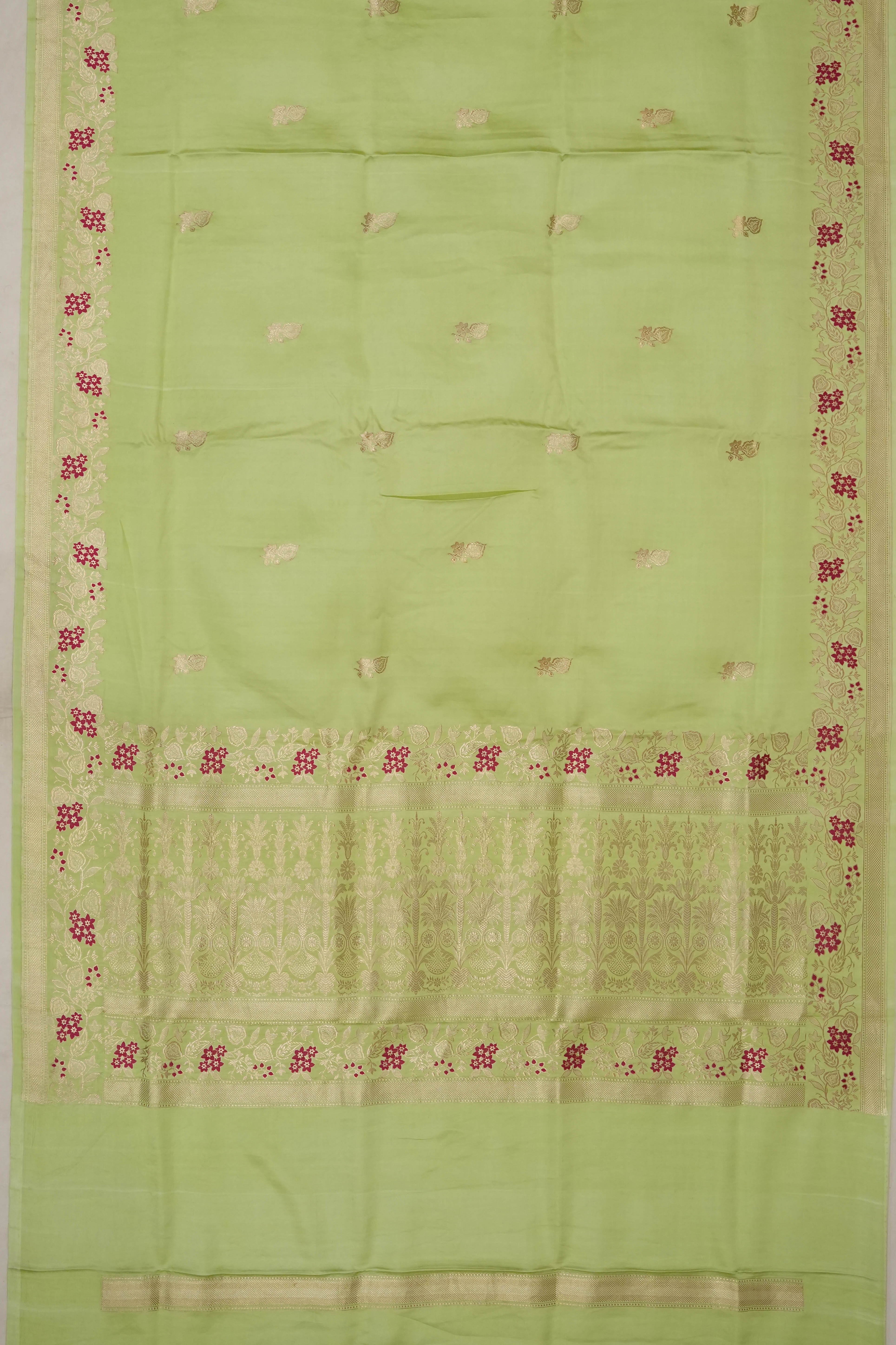Banarasi Satin Butta Pista Green Saree
