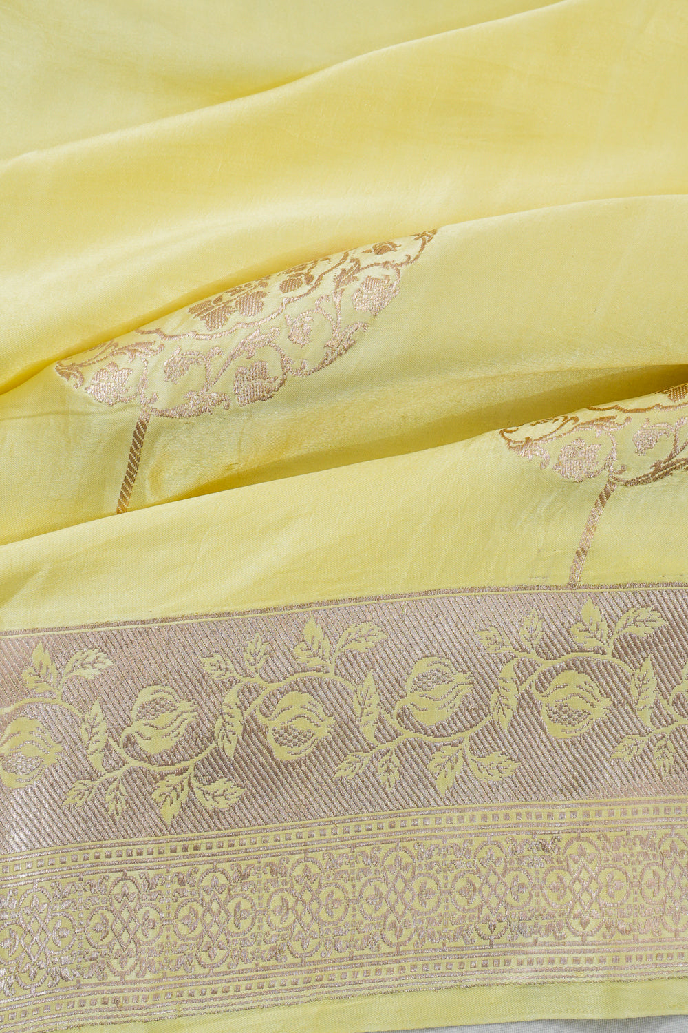 Banarasi Satin Butta Pastel Yellow Saree