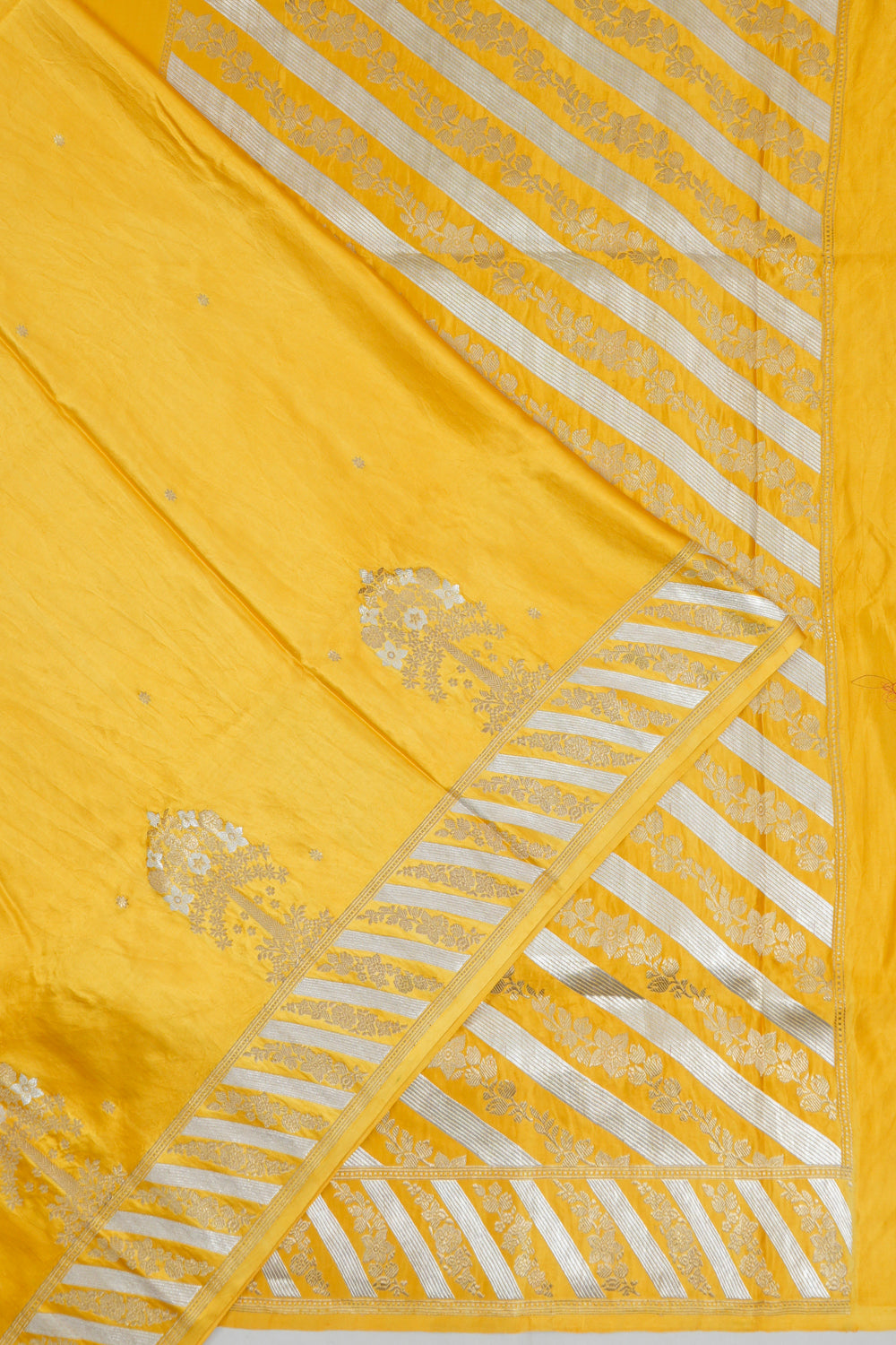 Banarasi Satin Butta Yellow Saree