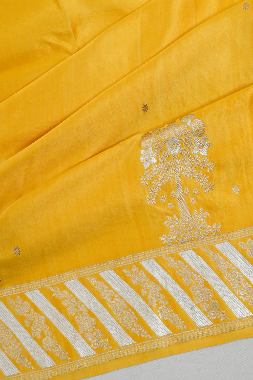Banarasi Satin Butta Yellow Saree