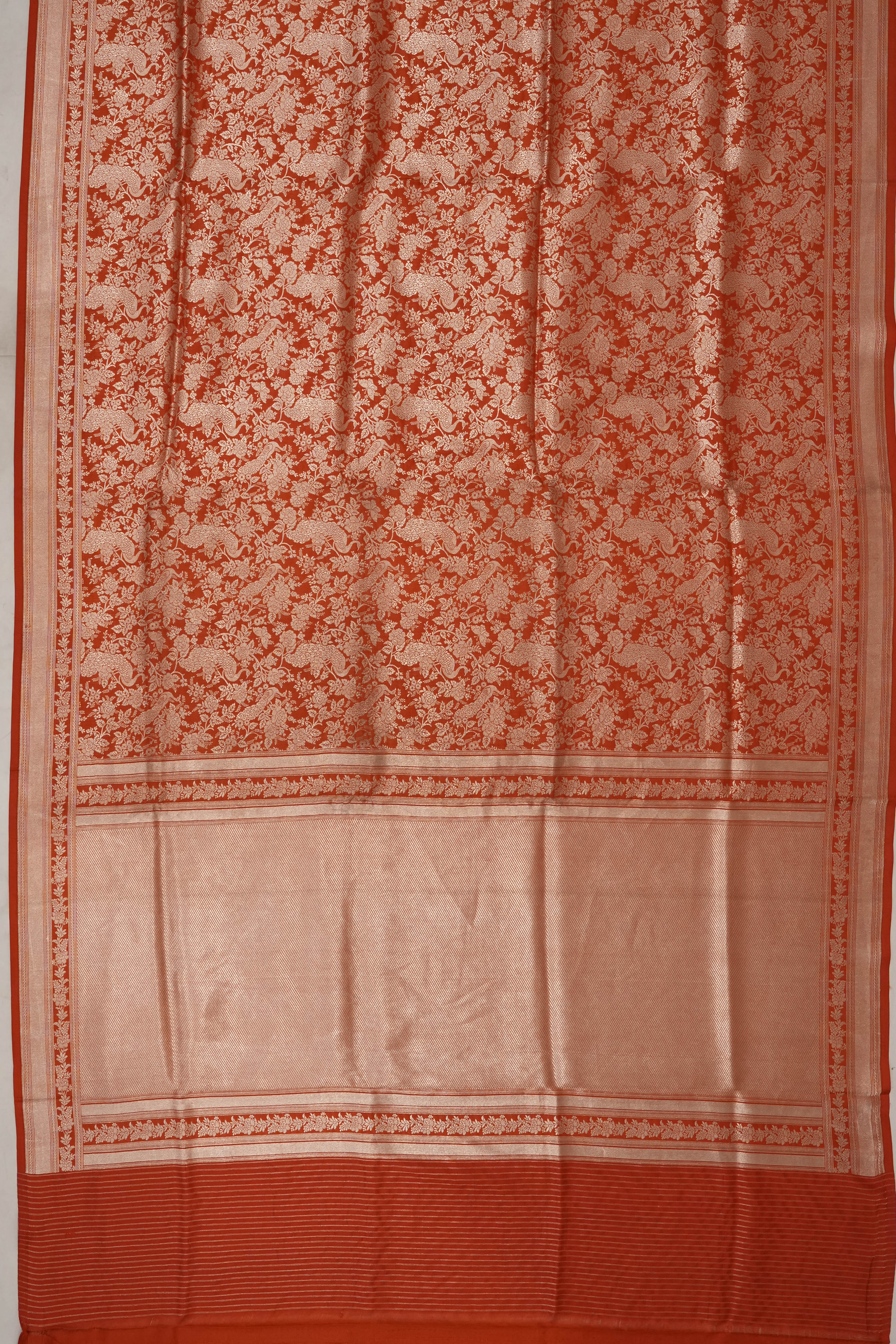 Banarasi Silk Brocade Rust Orange Saree