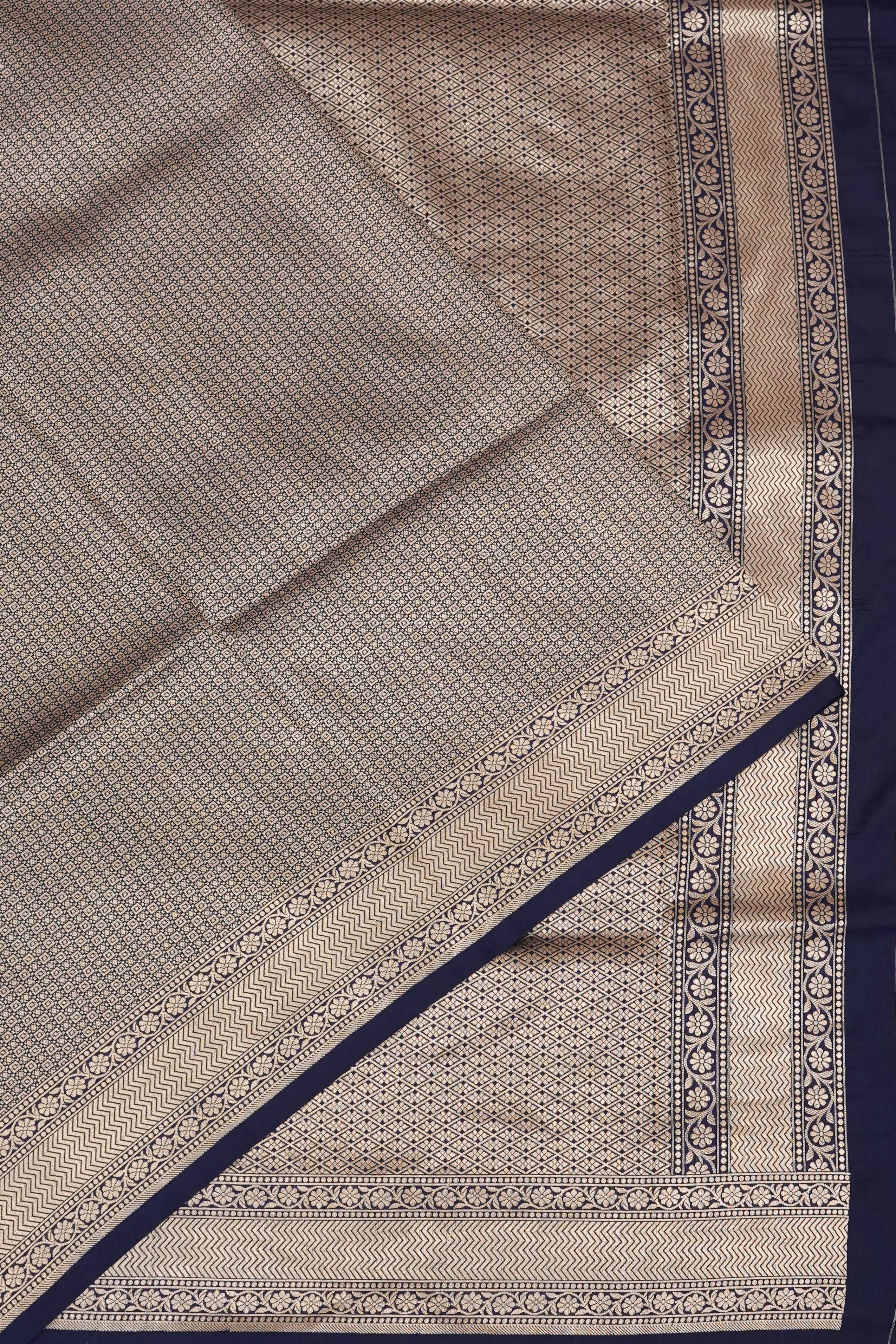 Banarasi Silk Brocade Navy Blue Saree