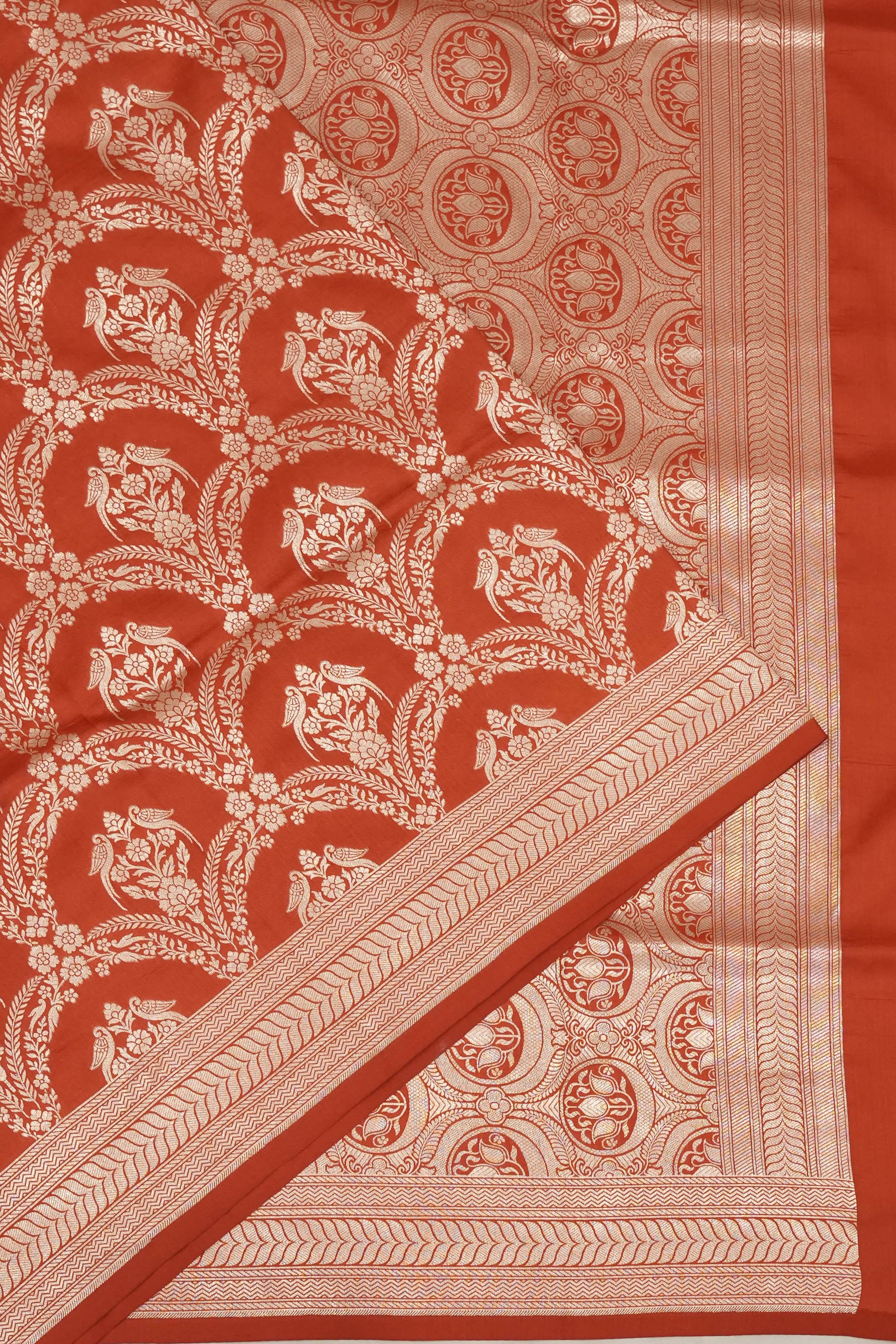 Banarasi Silk Checks Rust Orange Saree