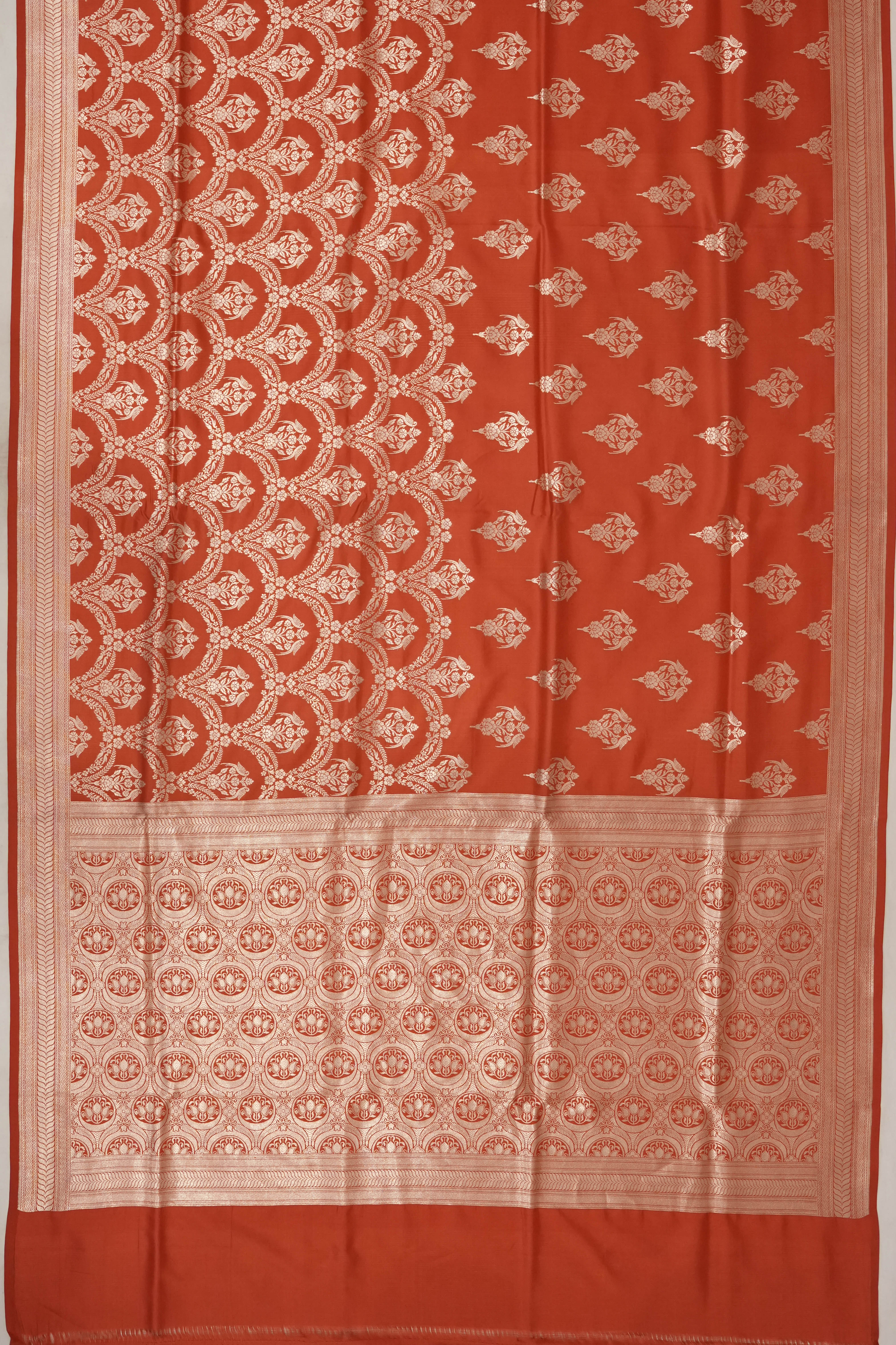 Banarasi Silk Checks Rust Orange Saree