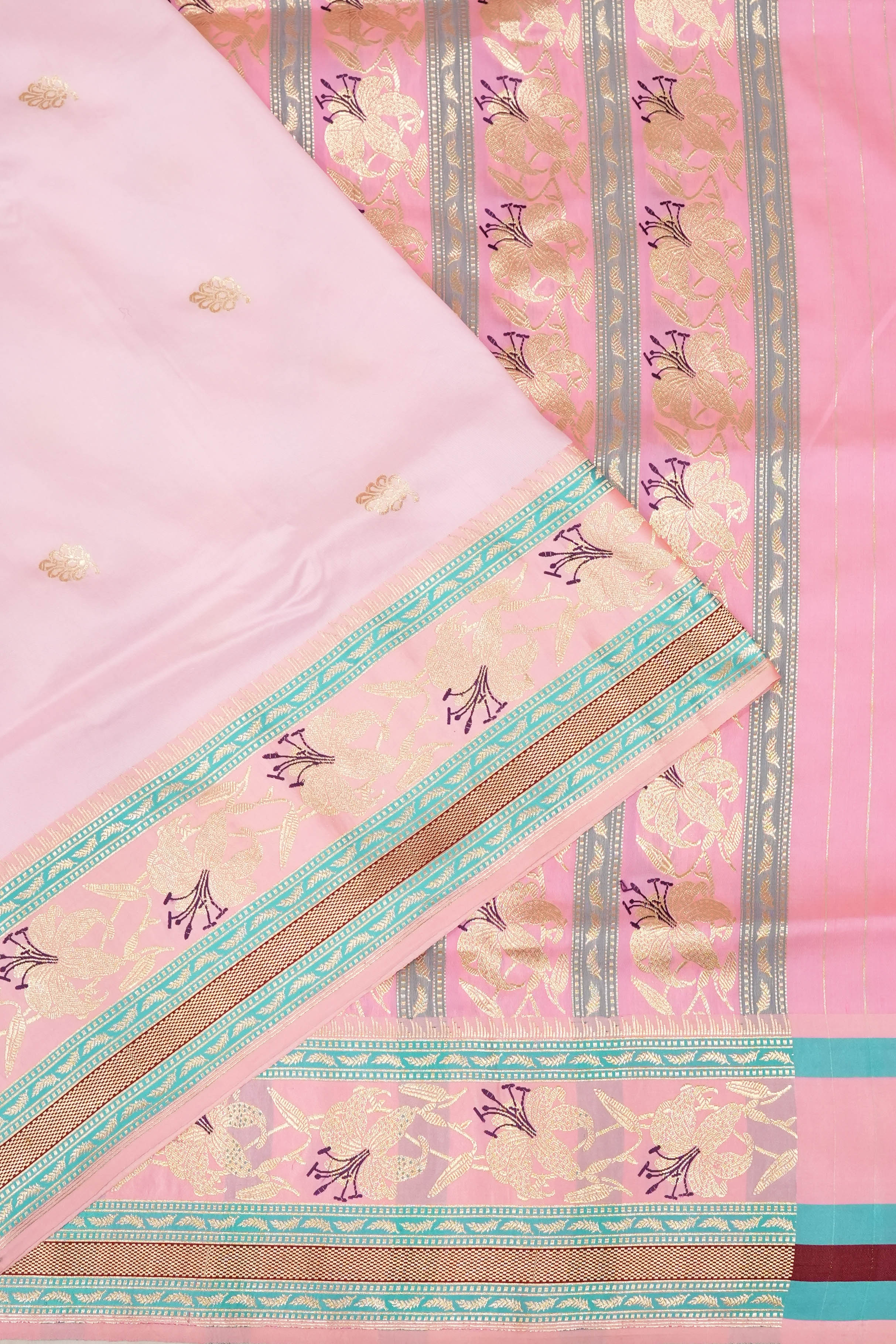 Banarasi Satin Butta Baby Pink Saree