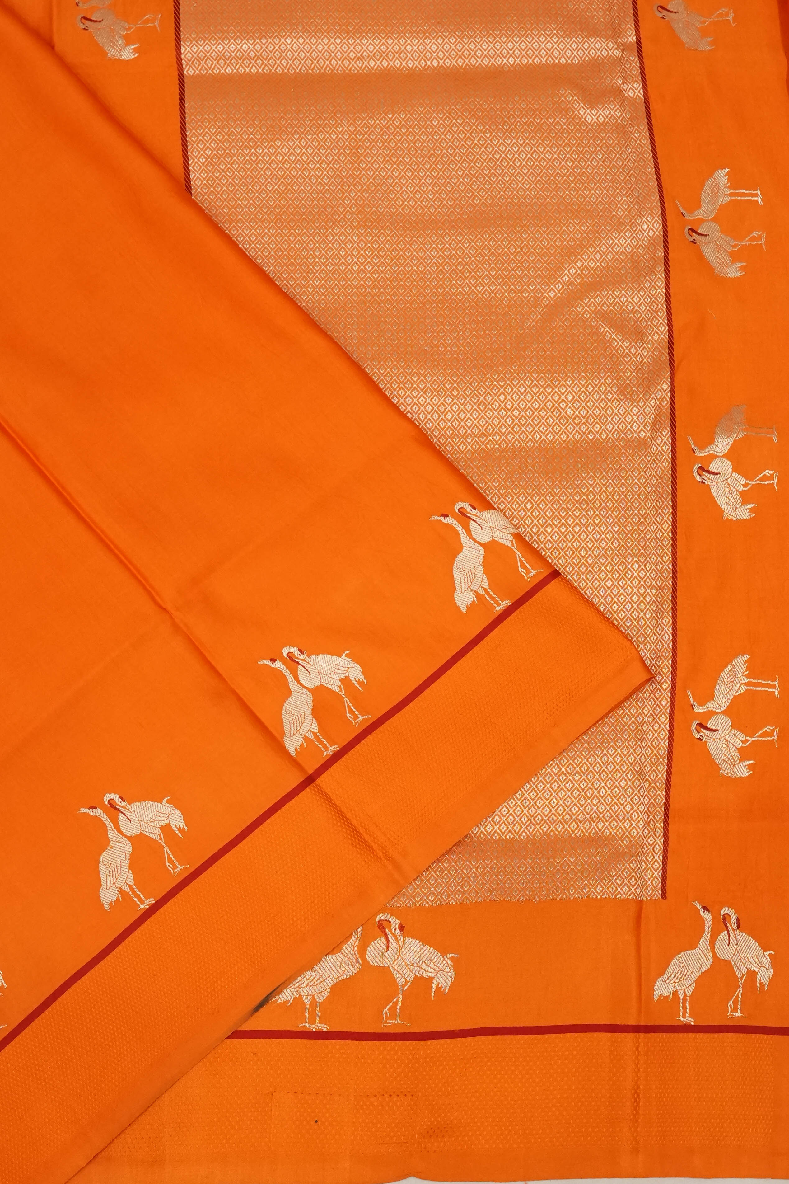 Banarasi Satin Plain Orange Saree