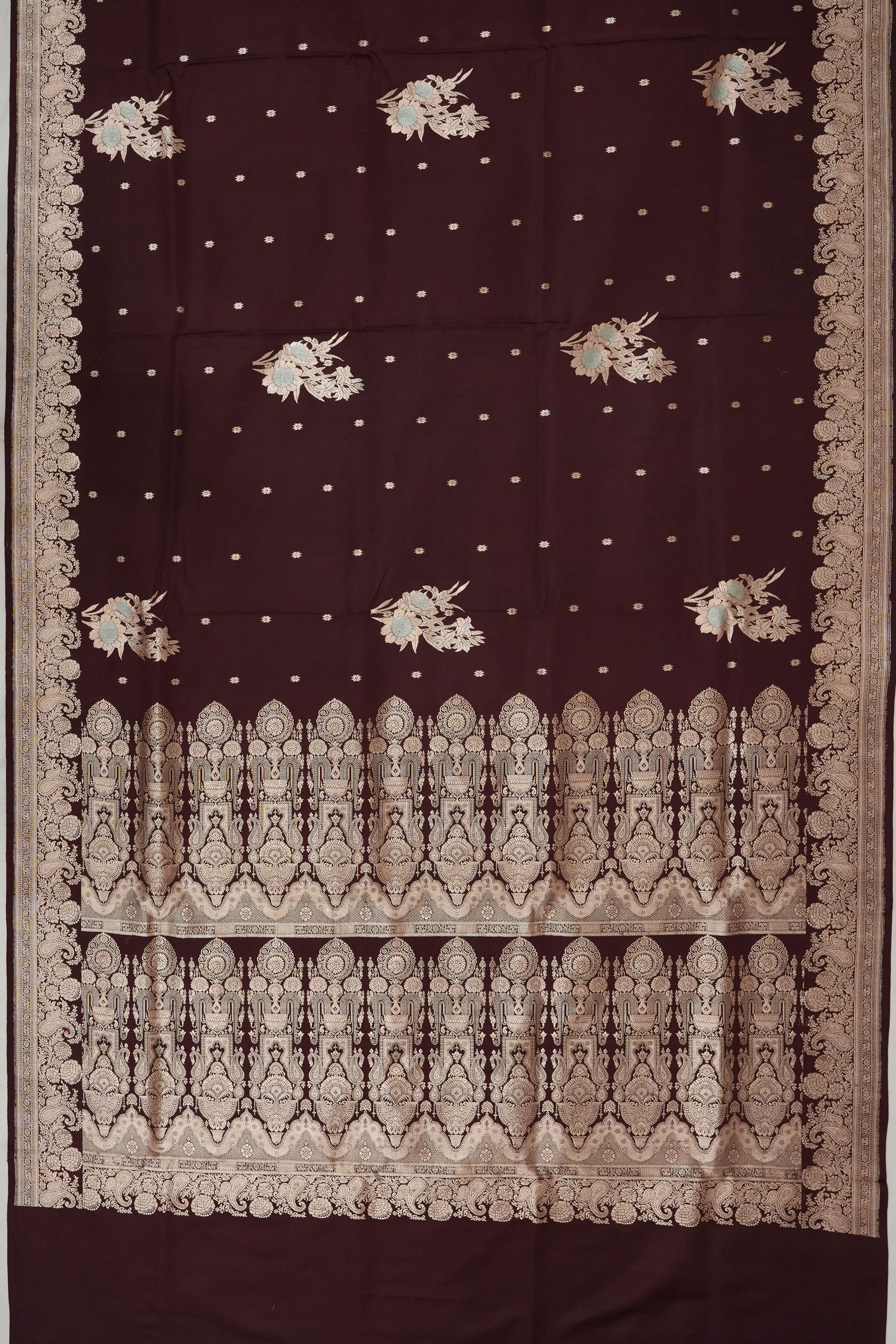 Banarasi Silk Butta Dark Brown Saree