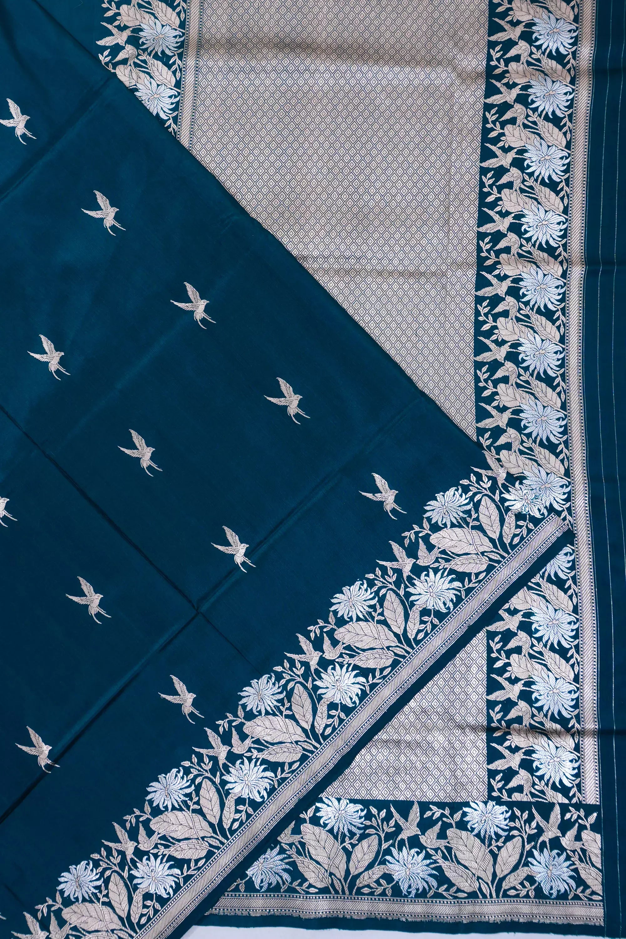Banarasi Satin Butta Blue Saree