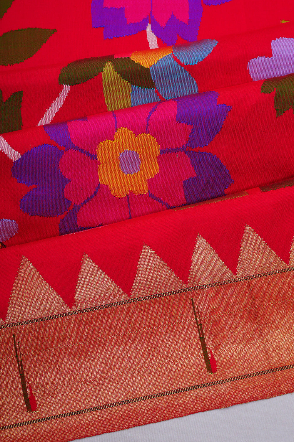 Paithani Silk All Over Jaal Red Saree With Single Muniya Border