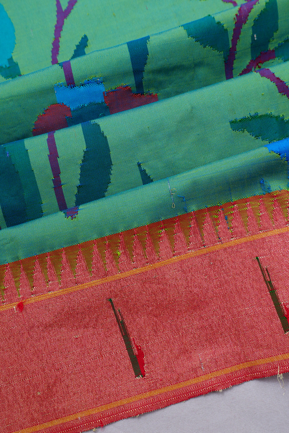 Paithani Silk All Over Jaal Sea Blue Saree With Single Muniya Border