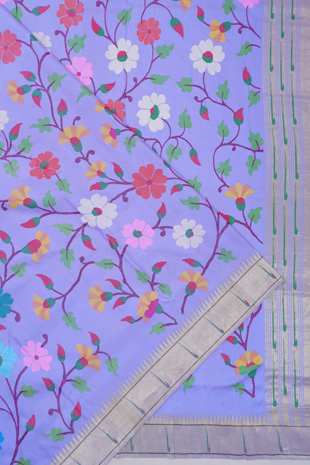 Paithani Silk All Over Jaal Pastel Blue Saree With Single Muniya Border