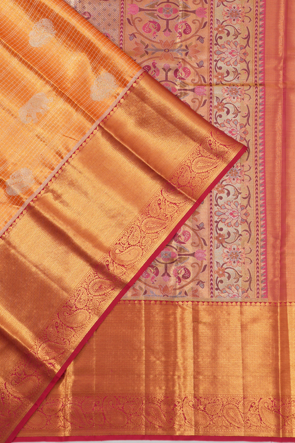 Taranga Kanchi Silk Tissue Checks And Butta Yellow Saree