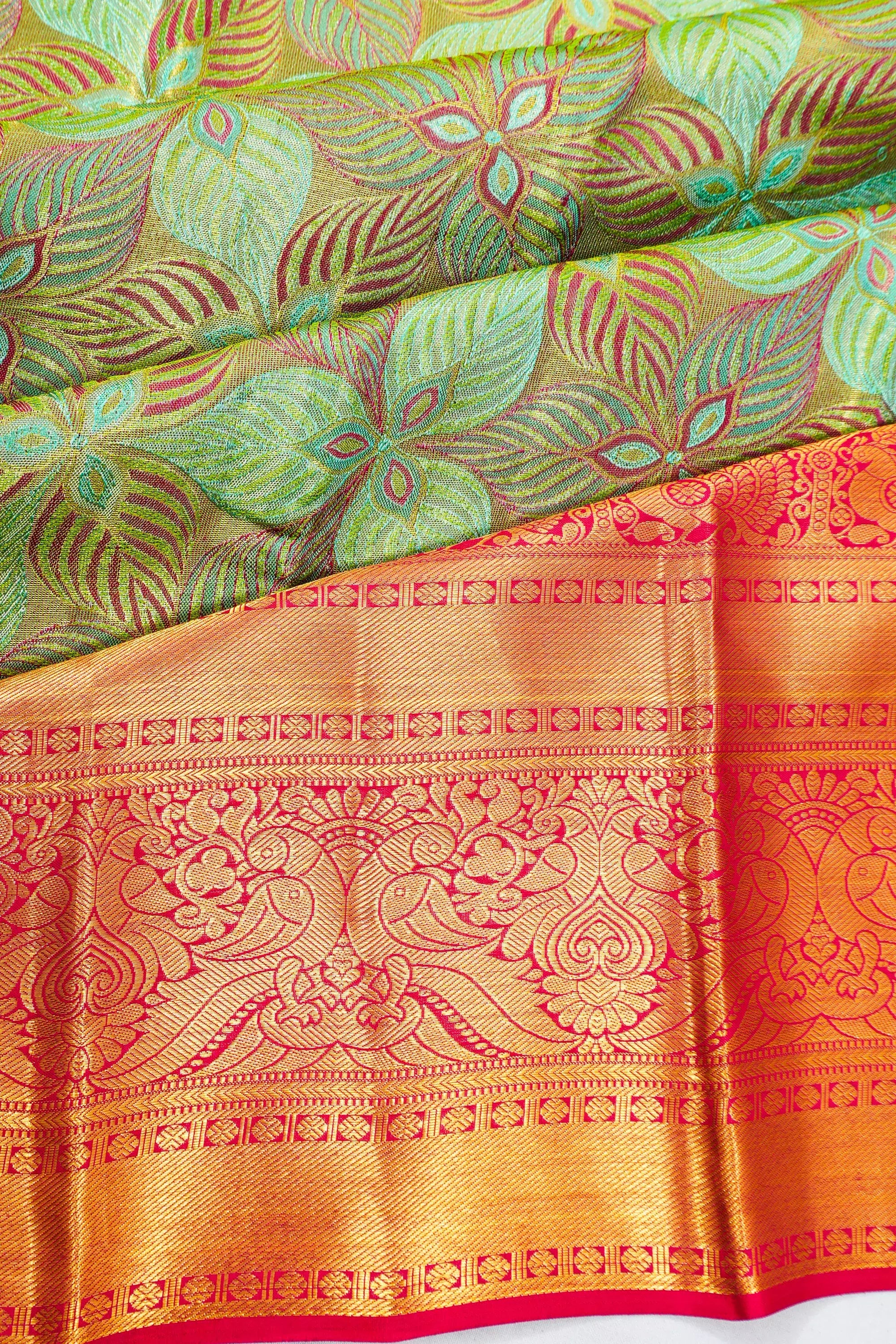 Taranga Kanchi Silk Tissue Brocade Green Saree