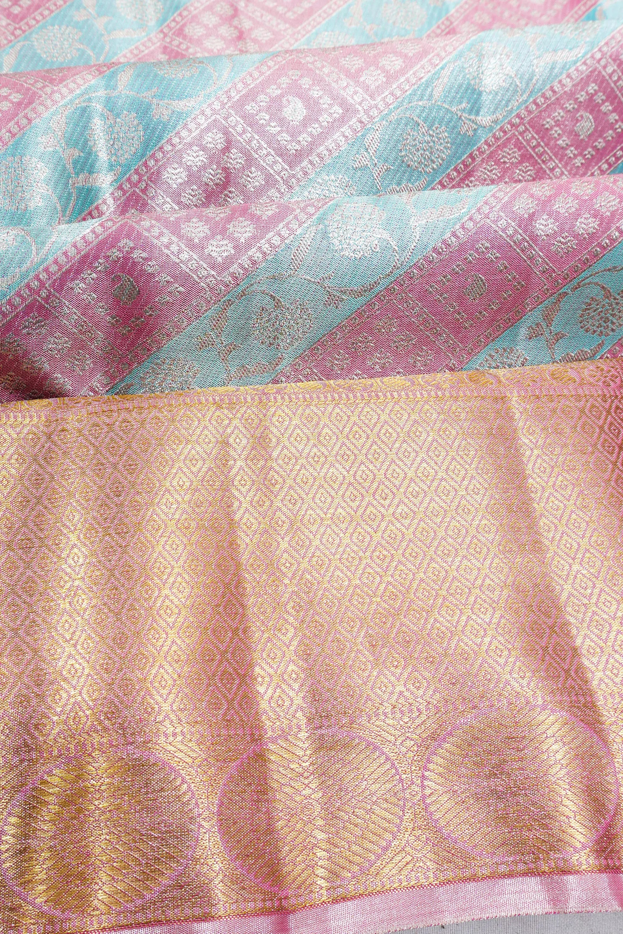 Taranga Kanchi Silk Tissue Brocade Pastel Blue Saree