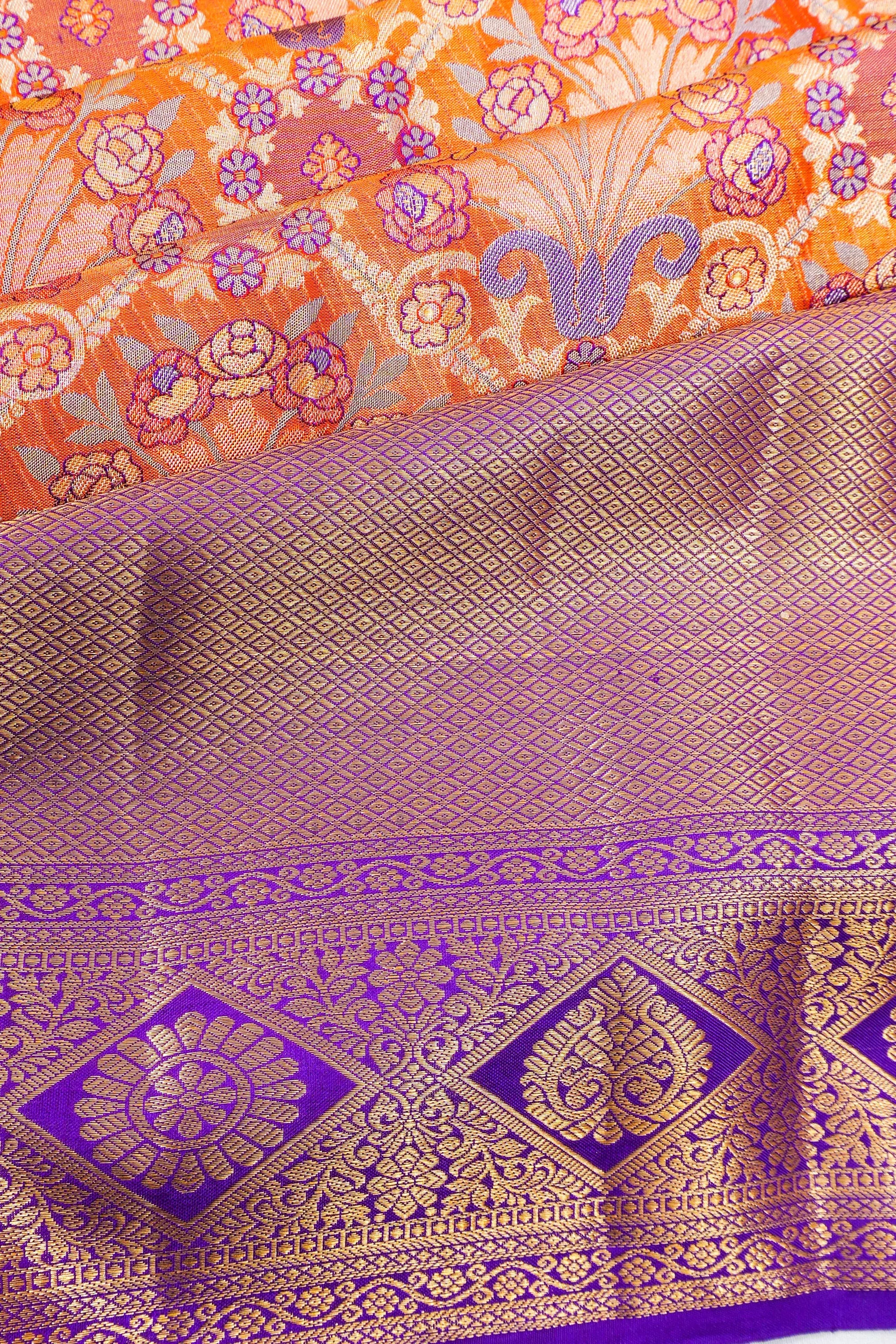 Taranga Kanchi Silk Tissue Brocade Orange Saree