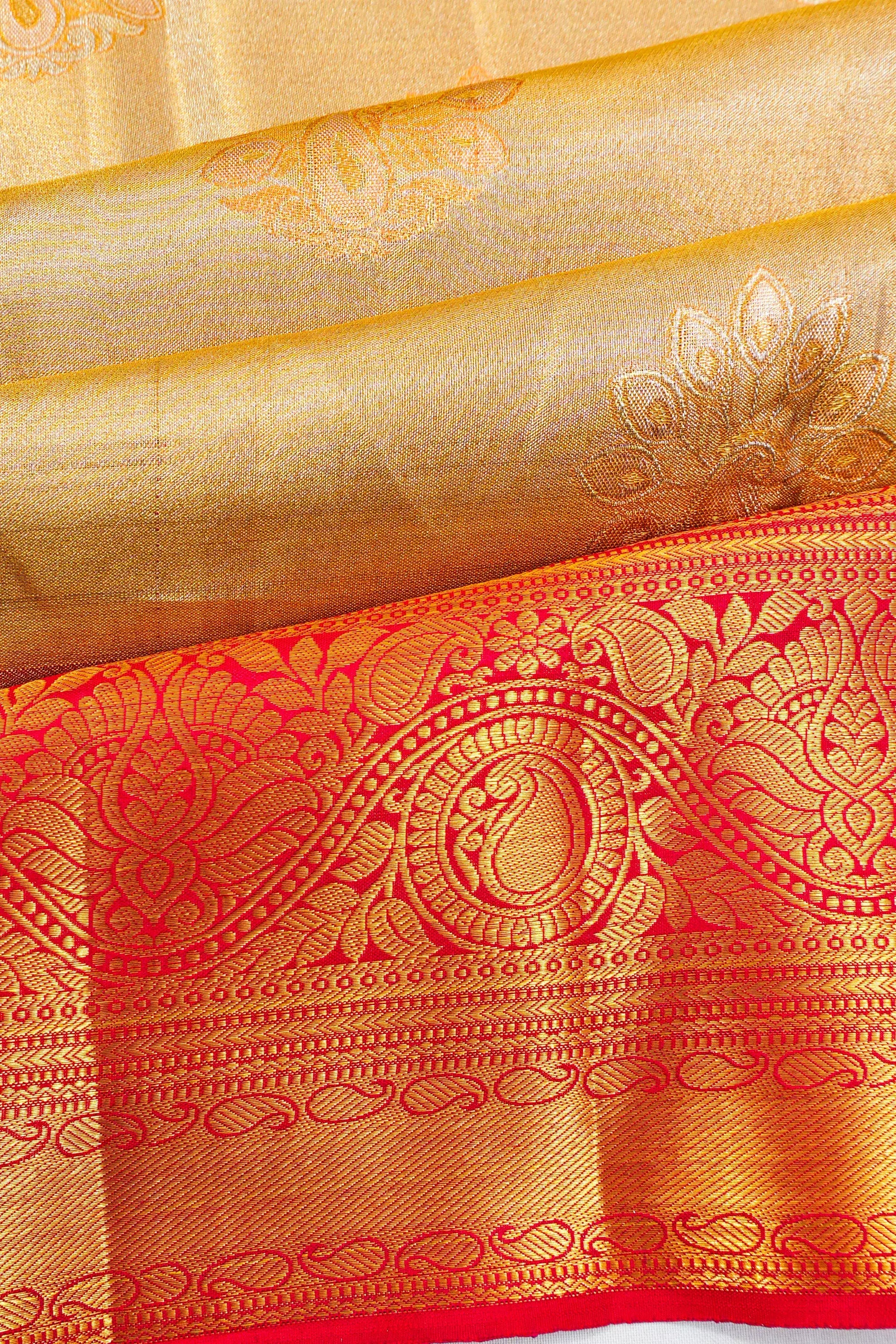 Taranga Kanchi Silk Tissue Brocade Peach Saree