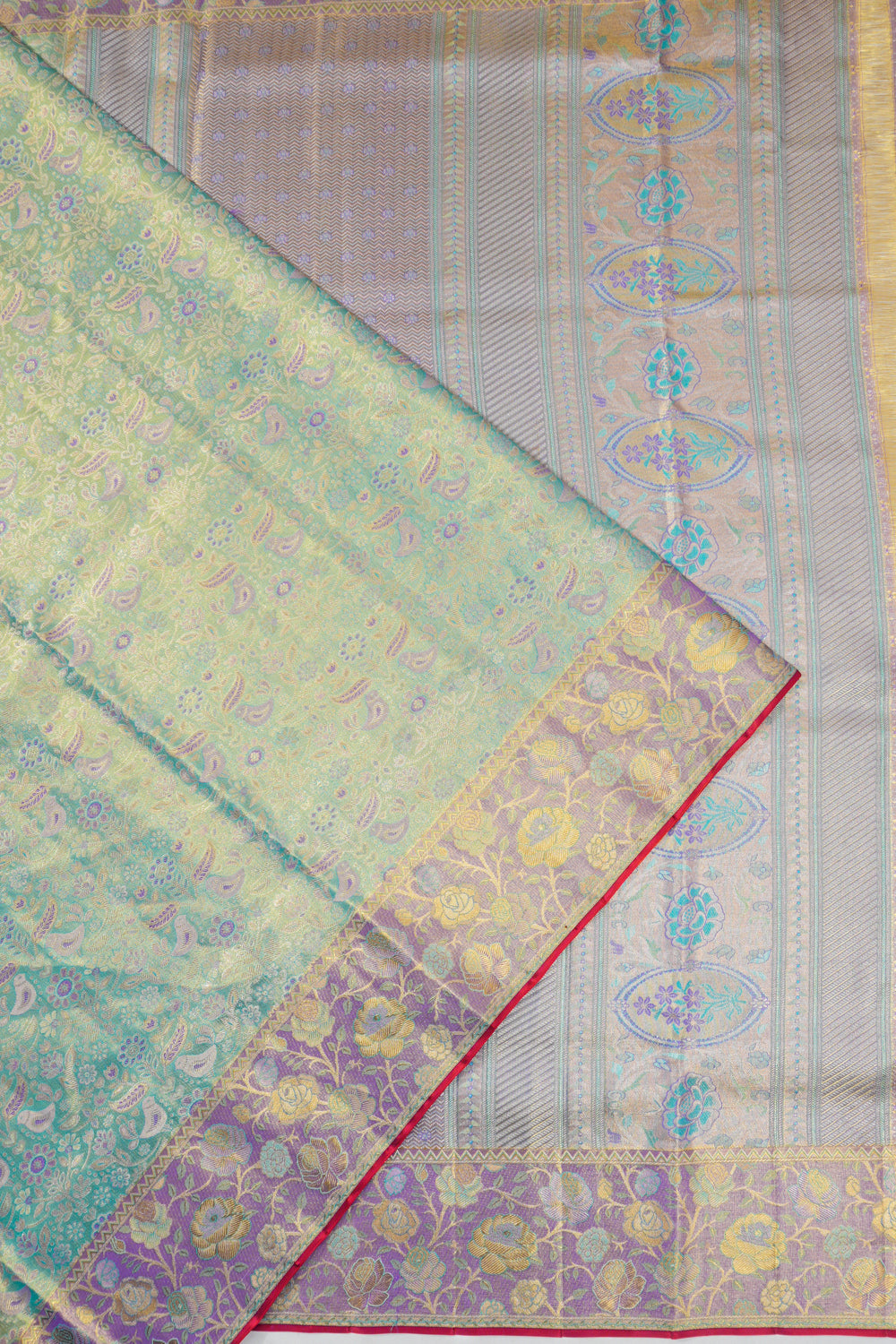 Taranga Kanchi Silk Tissue Brocade Jaal Sea Blue Saree
