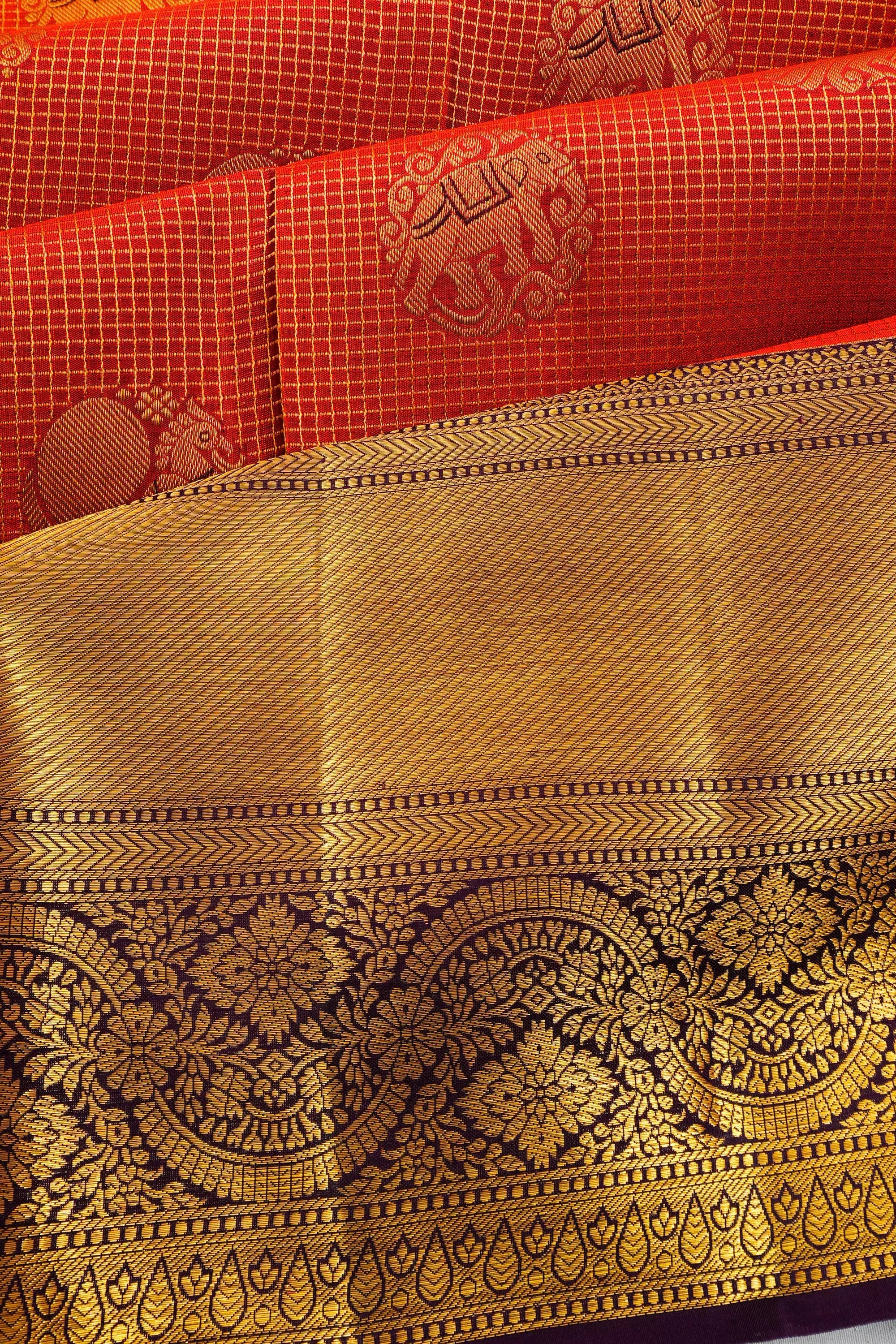 Taranga Kanchi Silk Butta Rust Orange Saree