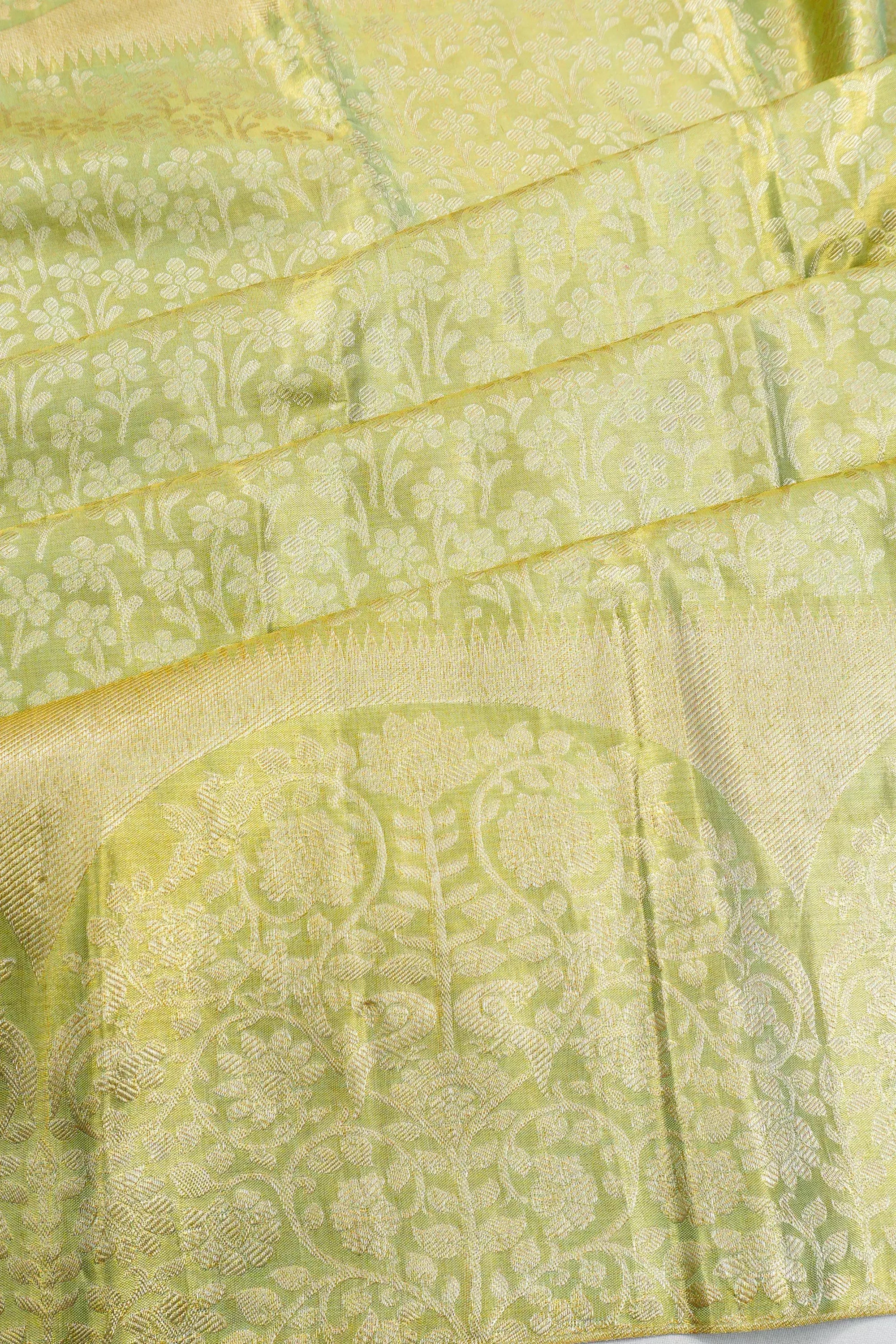 Taranga Kanchi Silk Tissue Brocade Pista Green Saree
