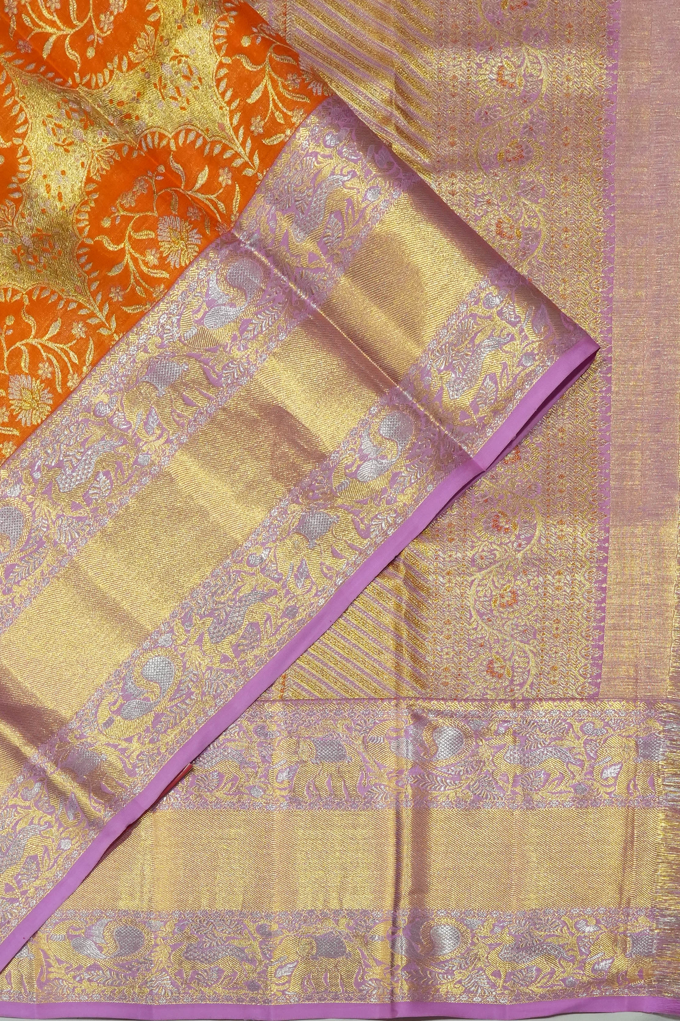 Taranga Kanchi Silk Tissue Brocade Orange Saree