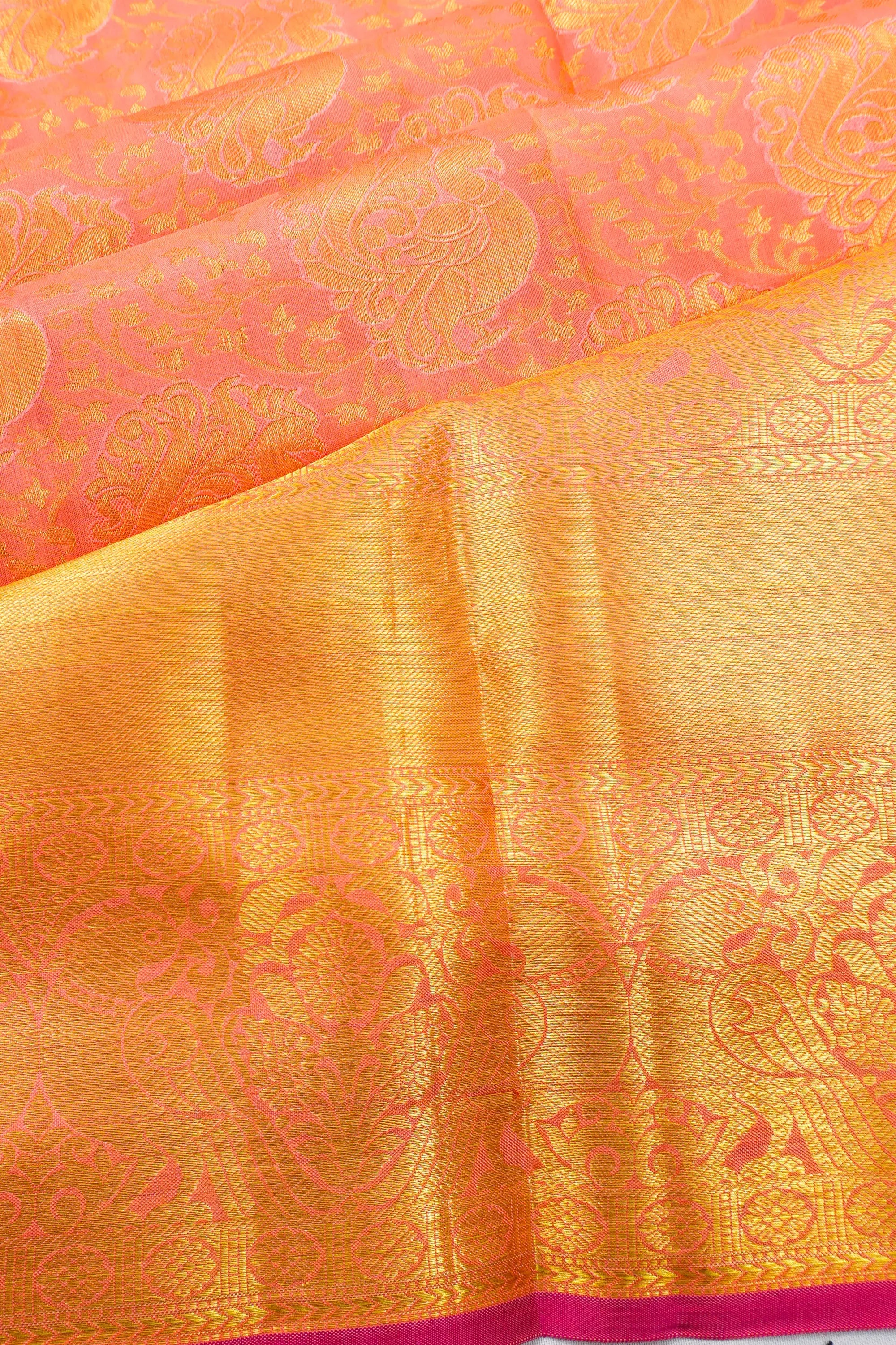Dharmavaram Silk Brocade Peach Saree