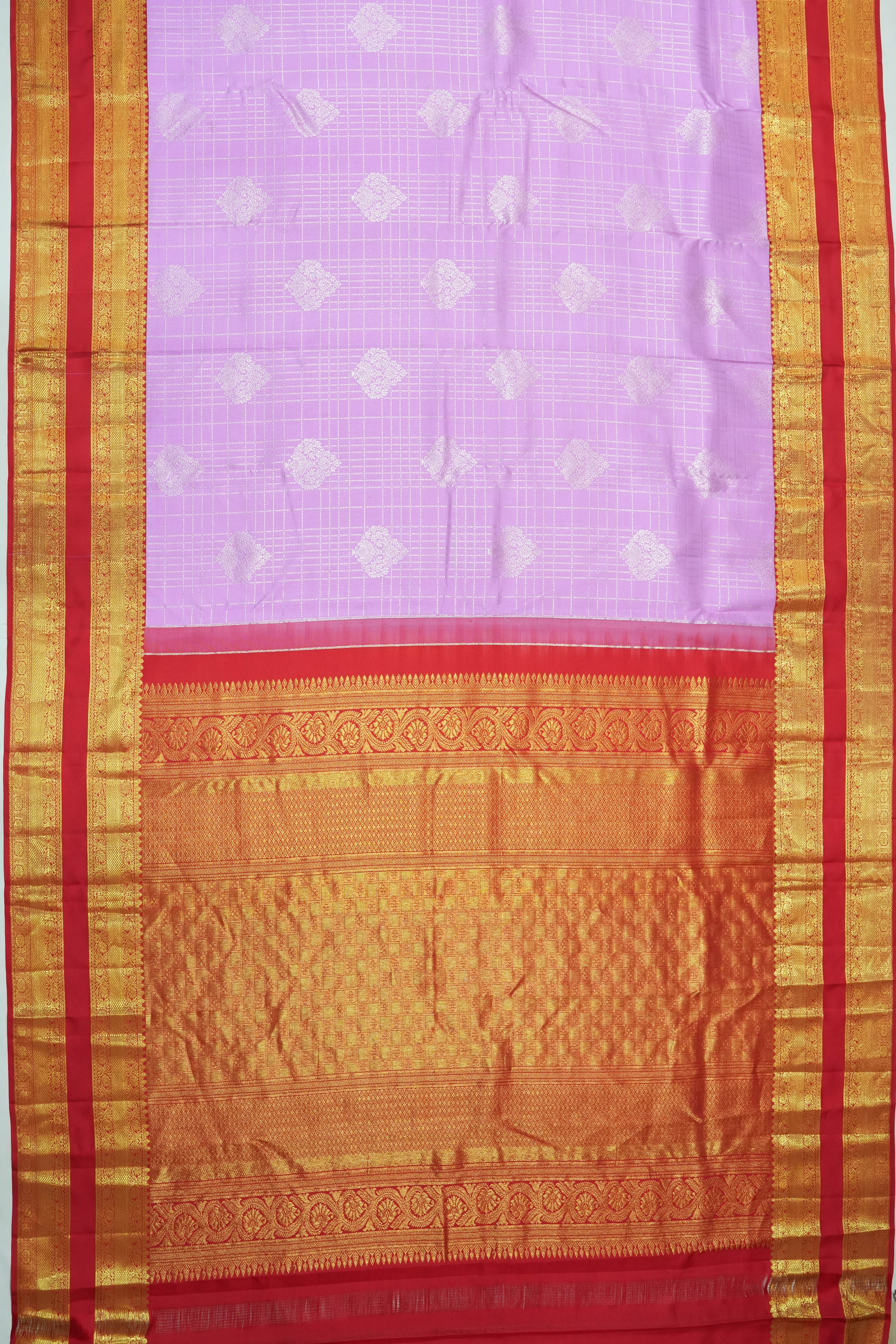 Dharmavaram Silk Checks And Butta Pink Saree With Rettai Pettu Border