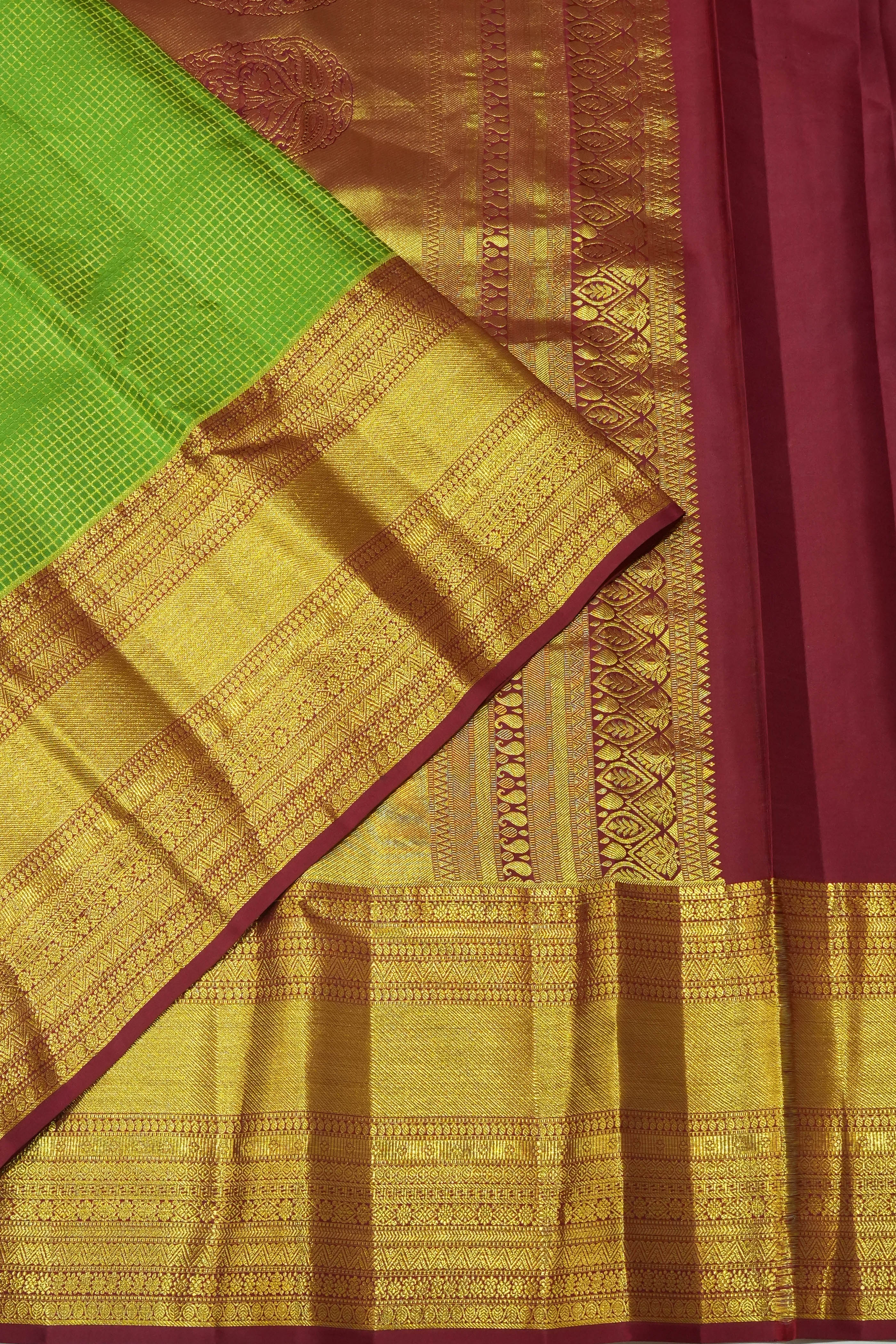 Dharmavaram Silk Checks Green Saree