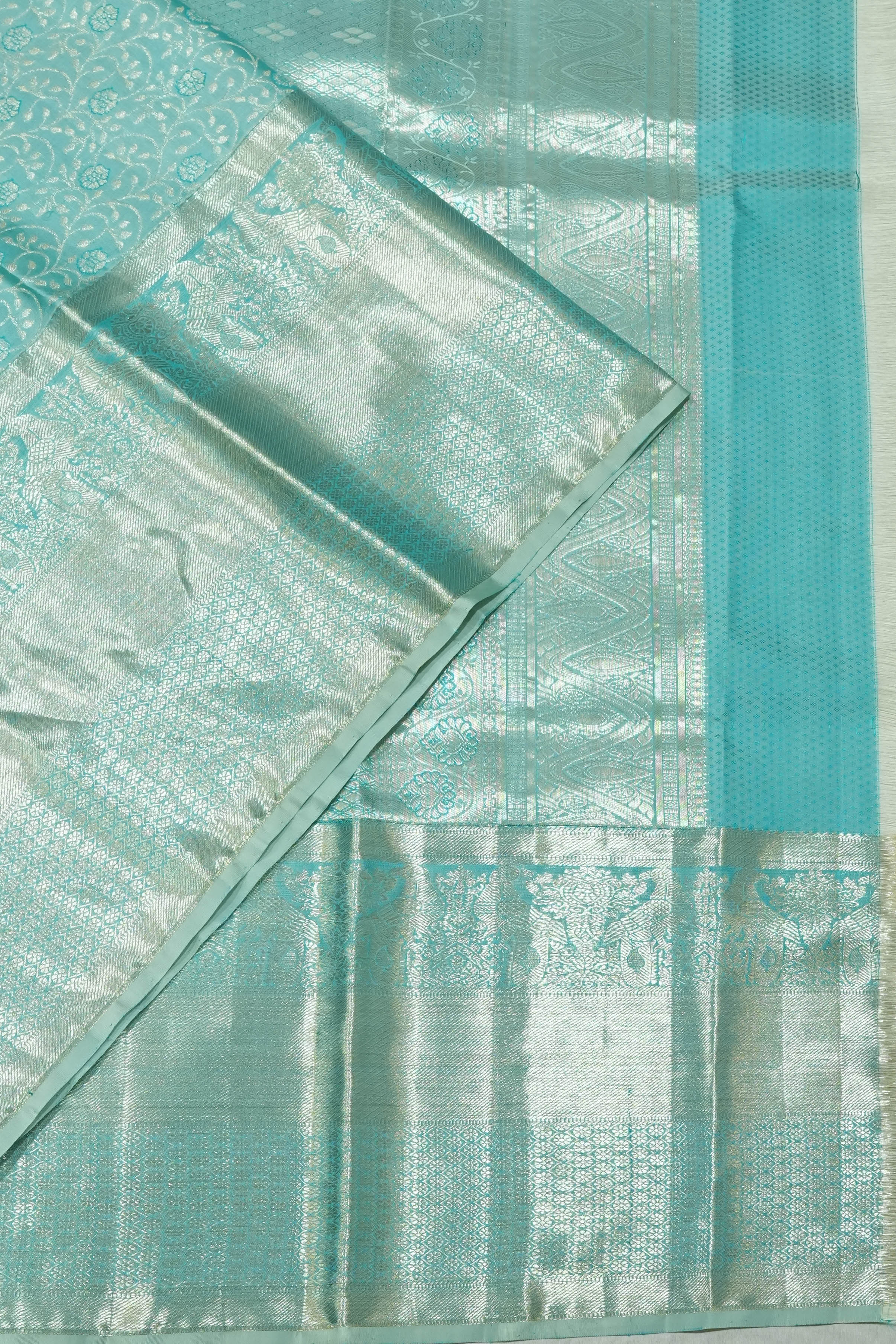 Dharmavaram Silk Brocade Sea Blue Saree