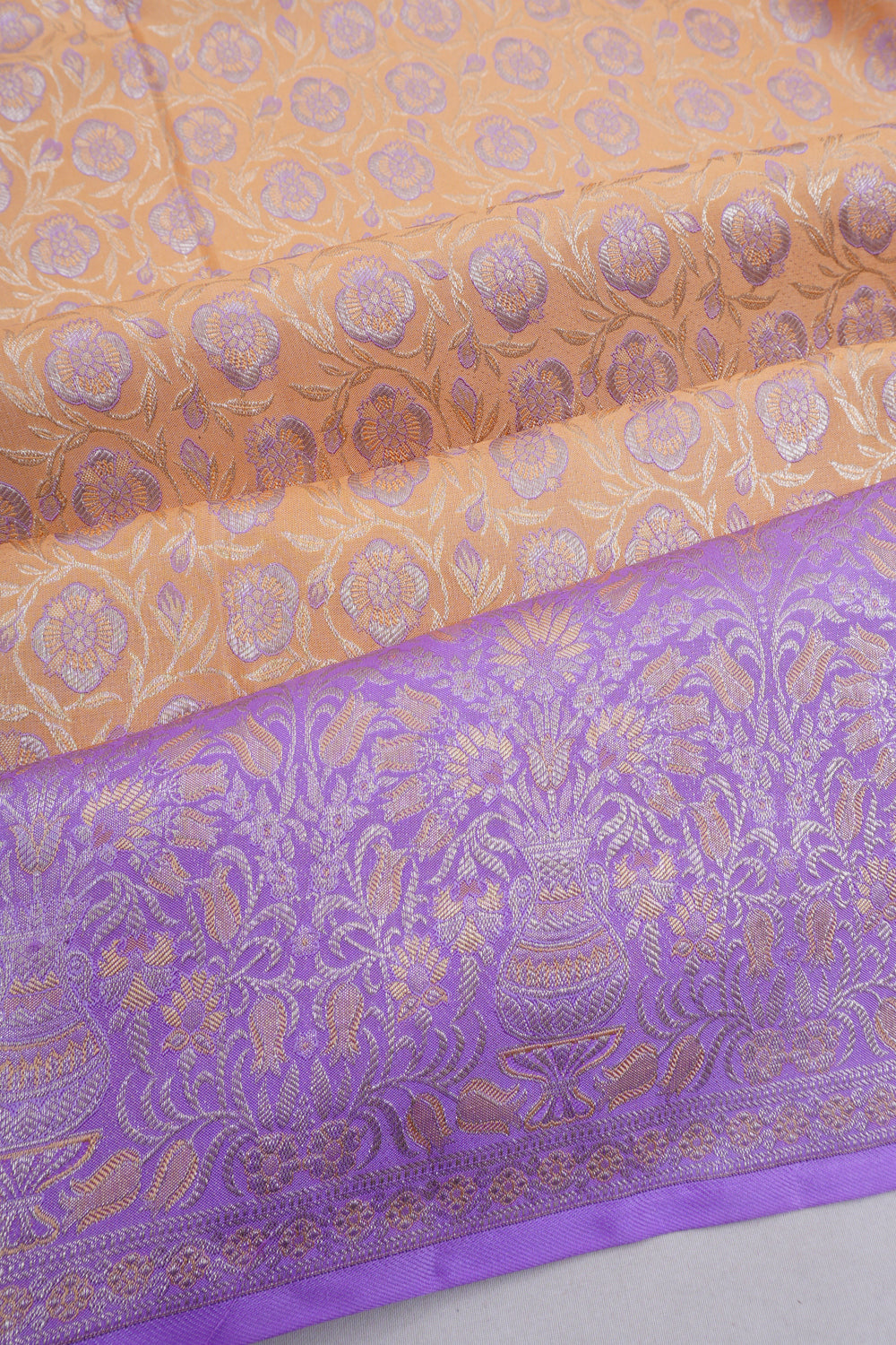 Taranga Kanchi Silk Brocade Peach Saree