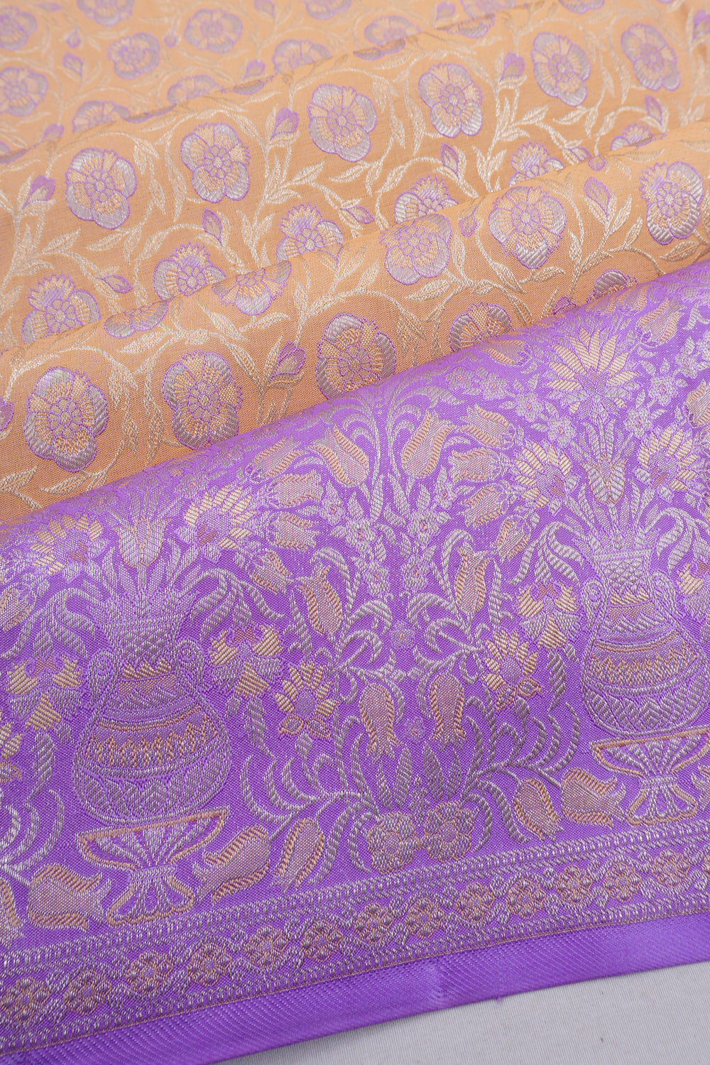 Taranga Kanchi Silk Brocade Peach Saree