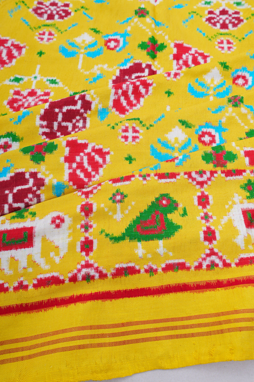 Patan Patola Silk Double Ikat Yellow Saree