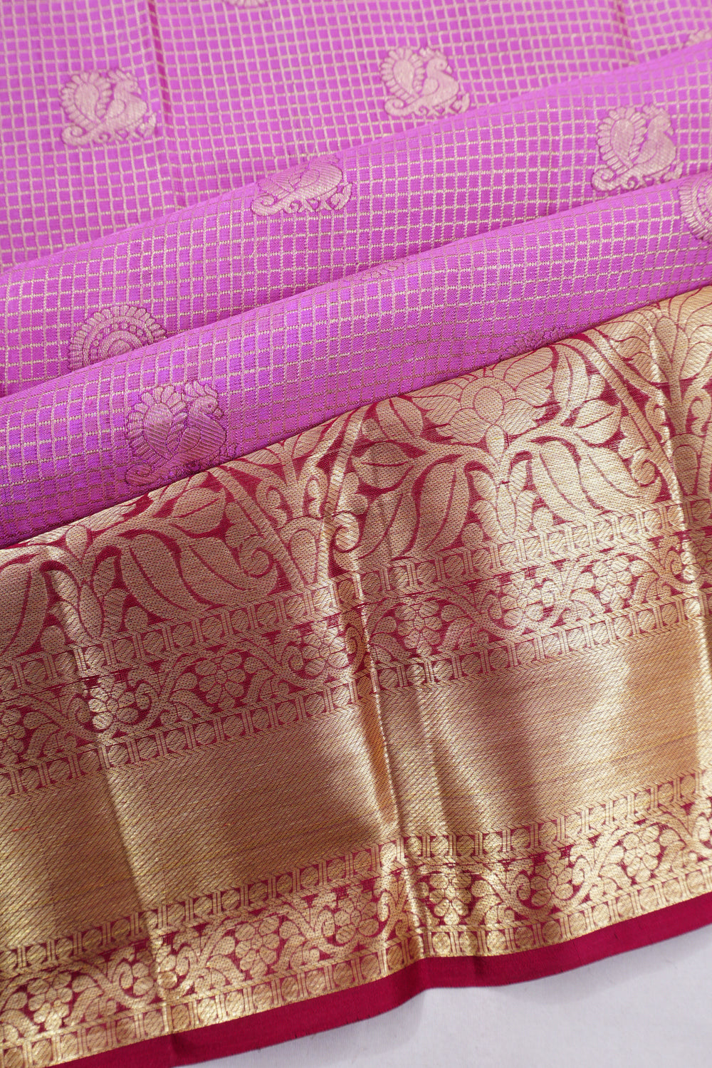 Dharmavaram Silk Checks And Butta Pink Saree