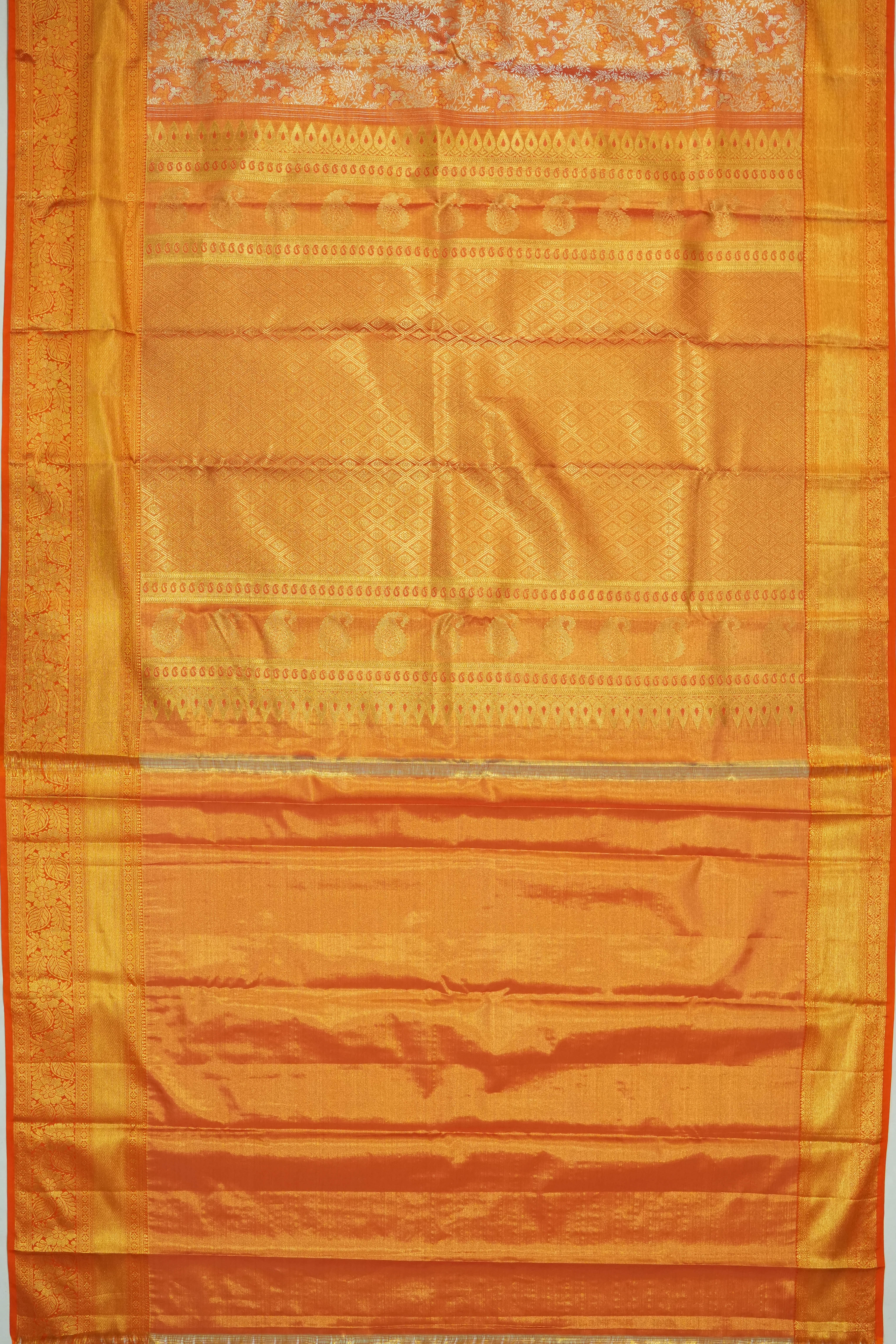 Dharmavaram Silk Tissue Brocade Orange Saree