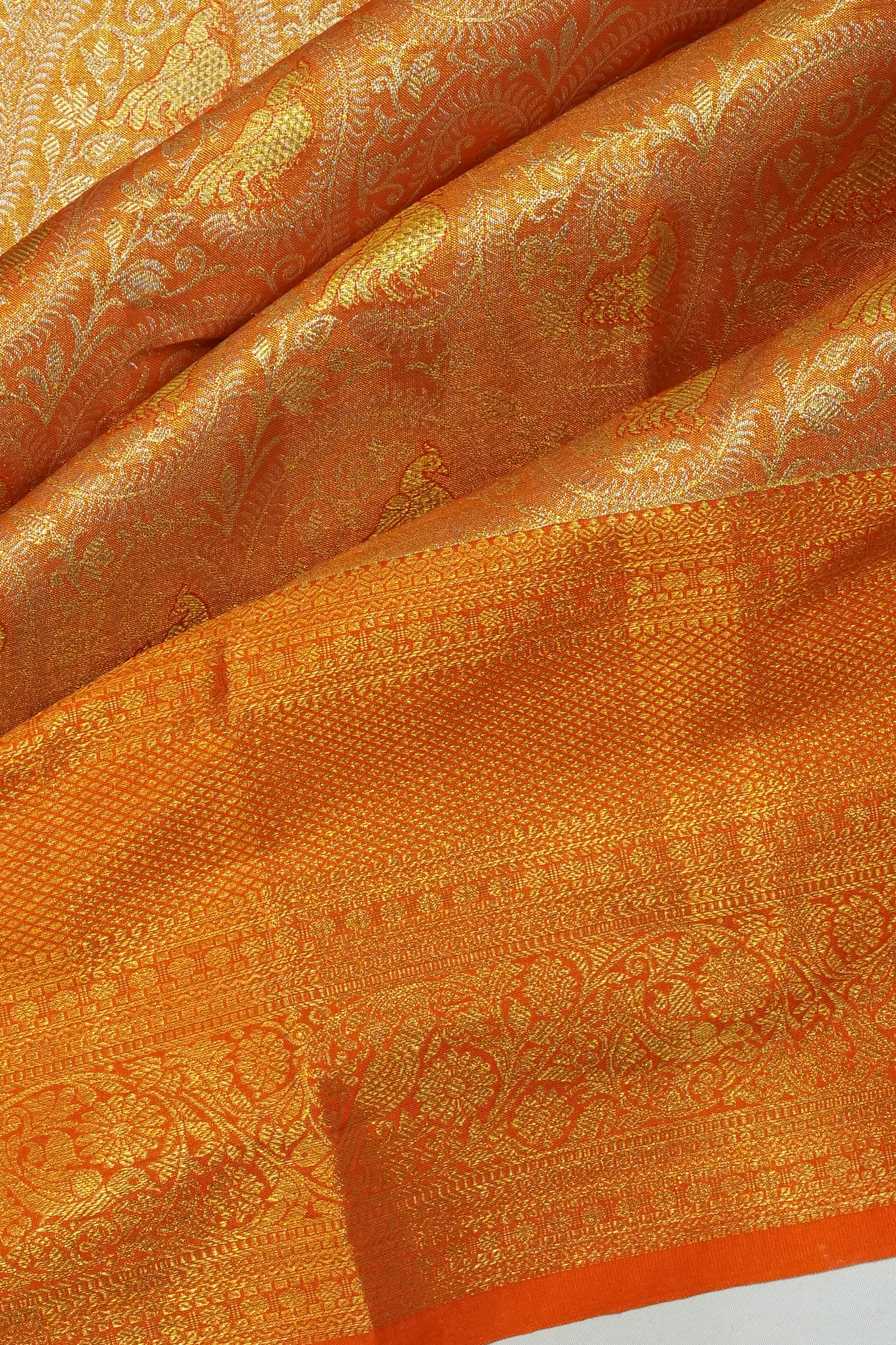 Dharmavaram Silk Tissue Brocade Orange Saree