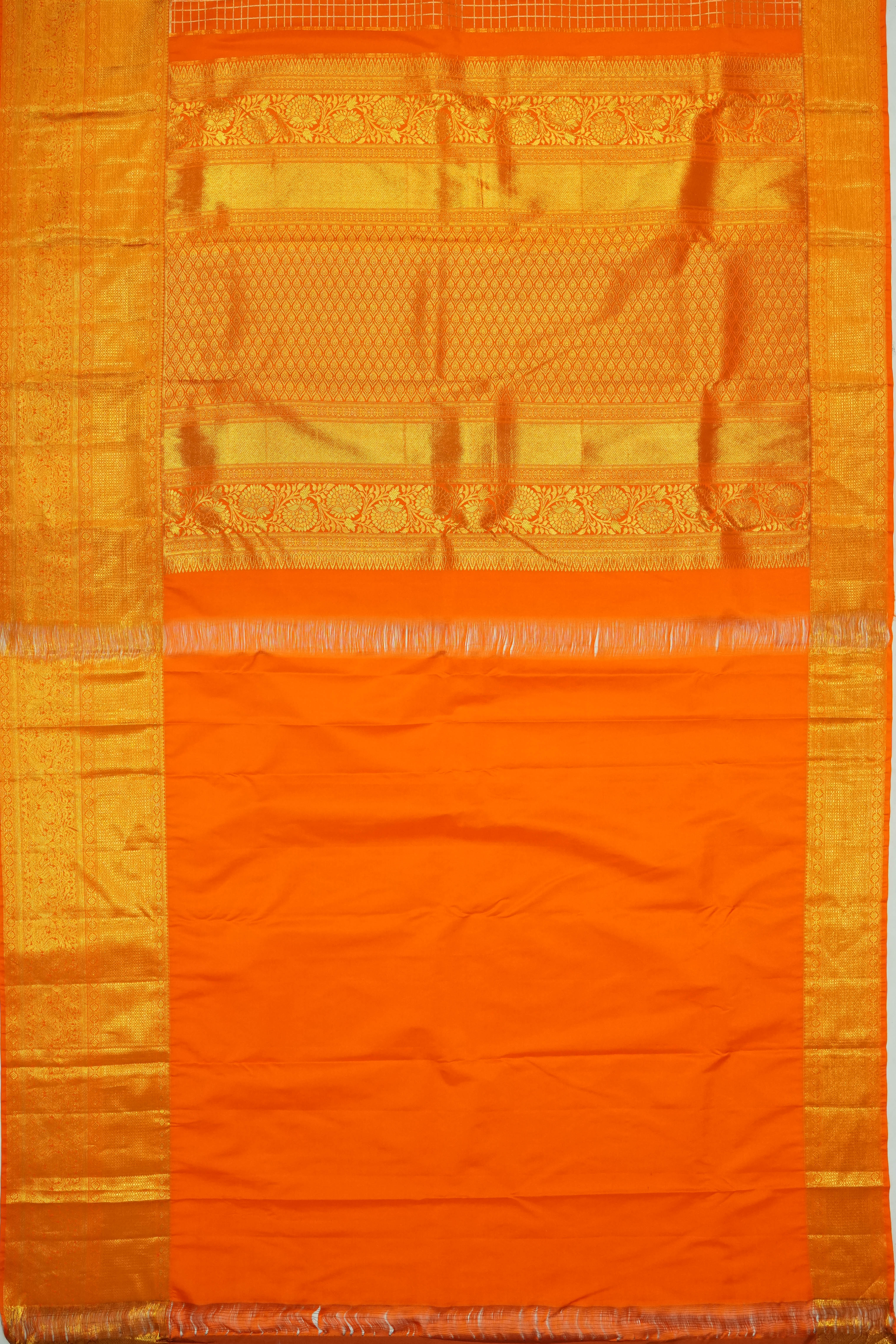 Dharmavaram Silk Checks And Butta Orange Saree