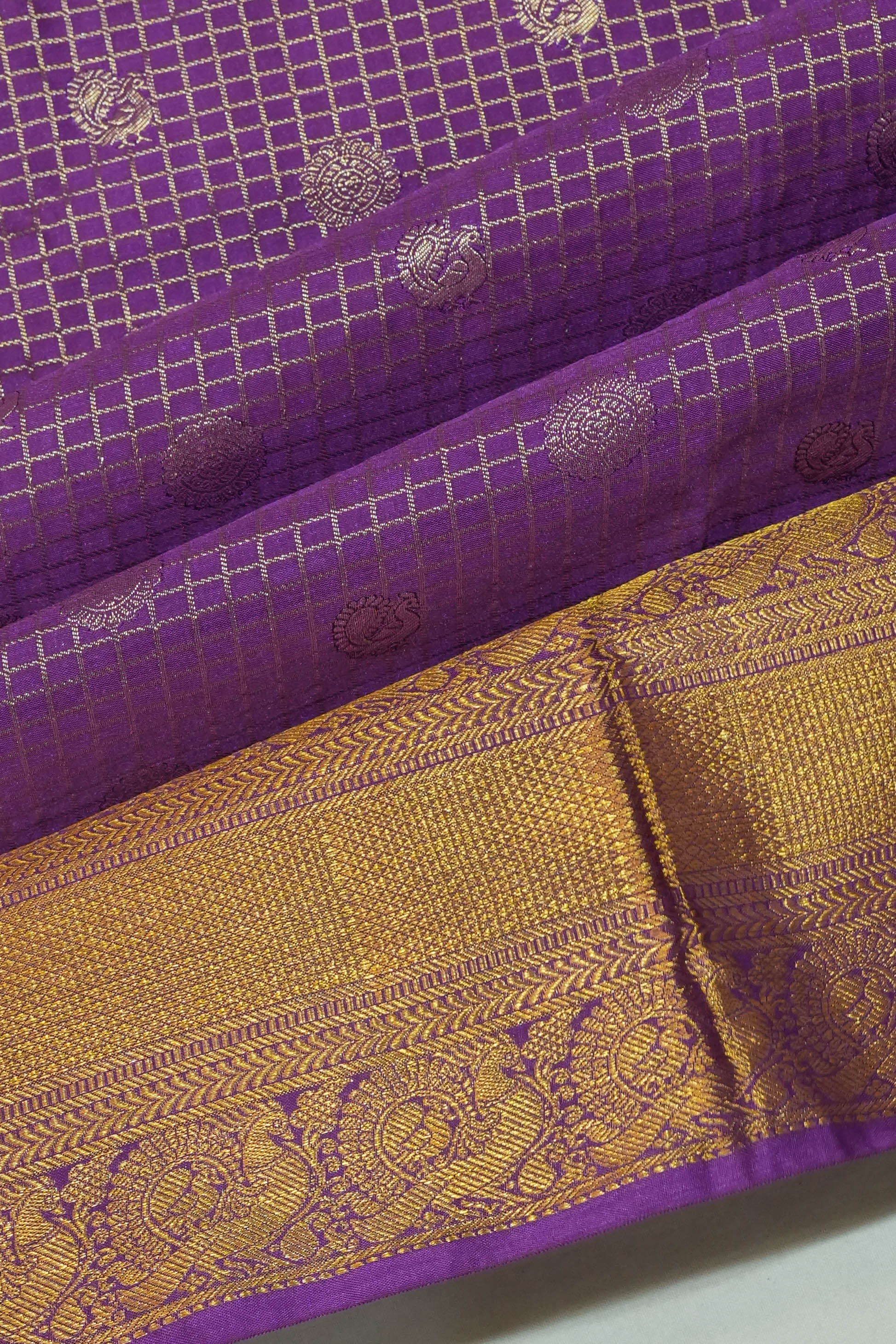 Dharmavaram Silk Checks And Butta Purple Saree