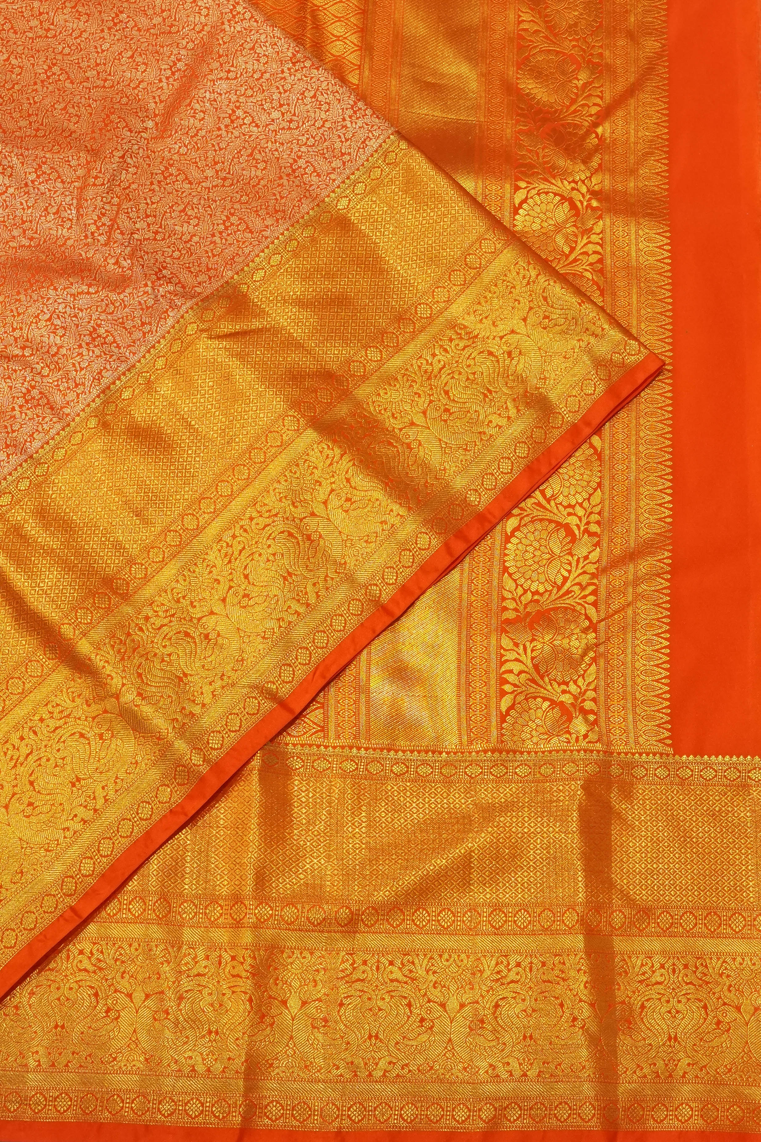 Dharmavaram Silk Brocade Orange Saree