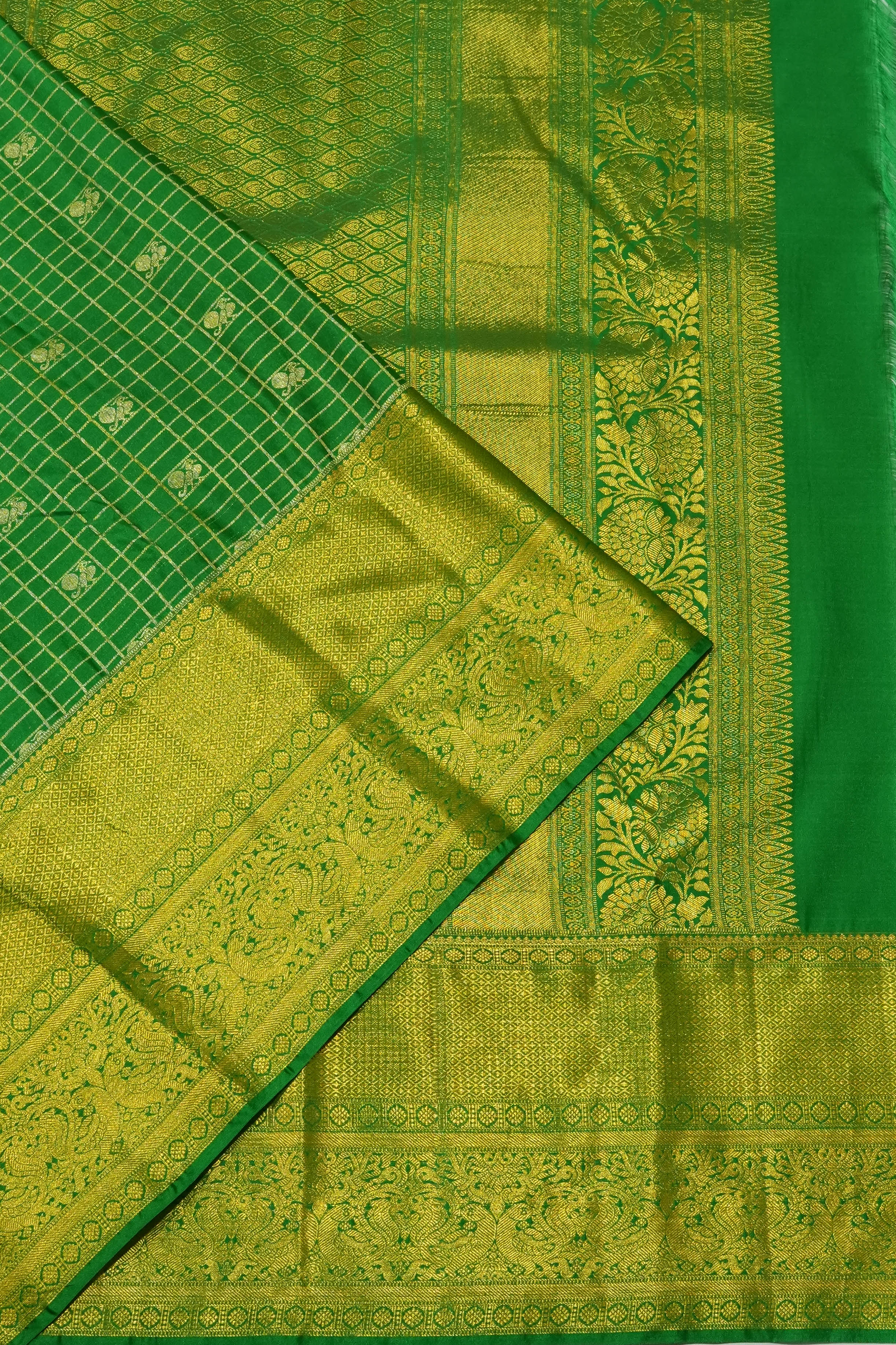 Dharmavaram Silk Checks And Butta Green Saree
