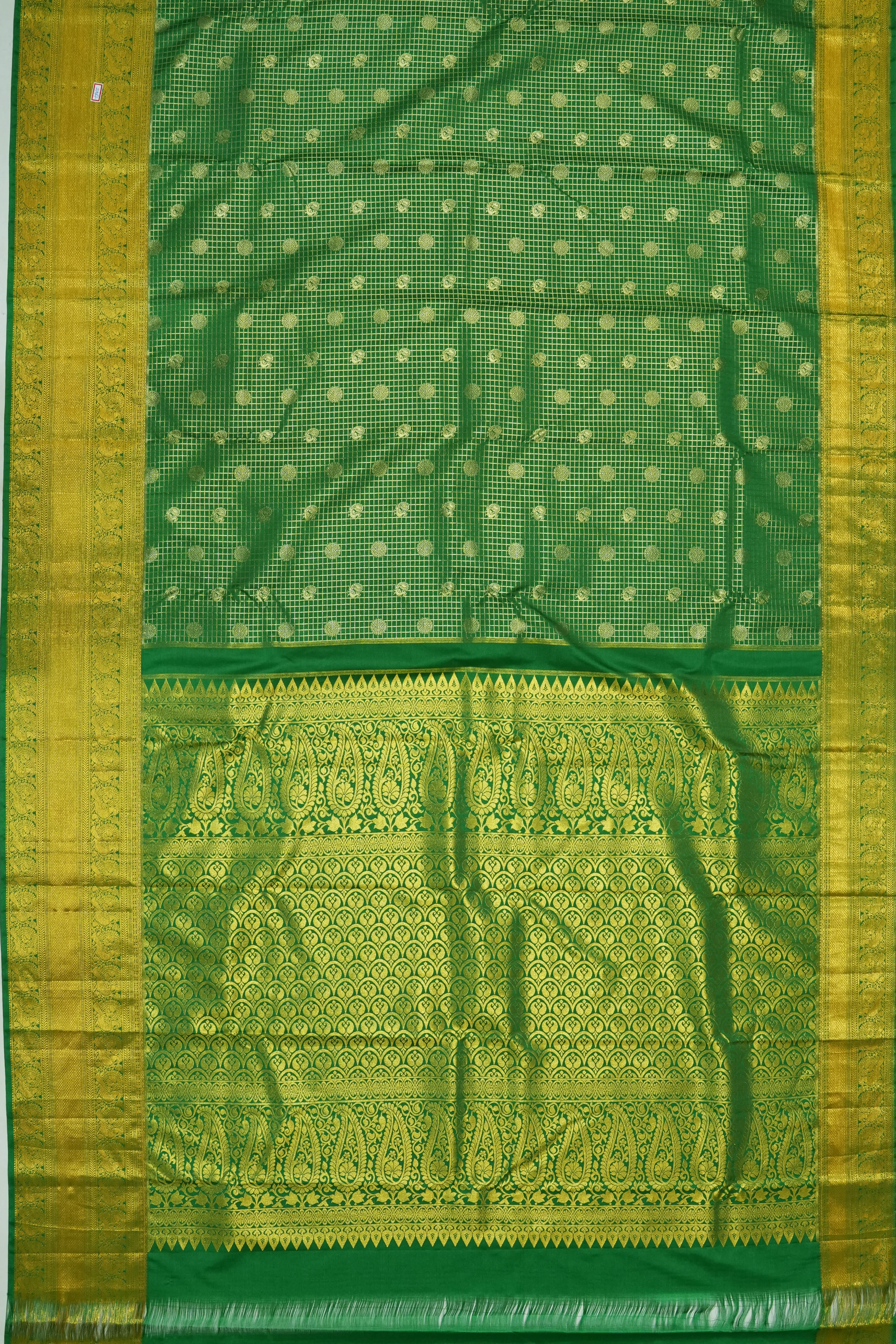 Dharmavaram Silk Checks And Butta Green Saree