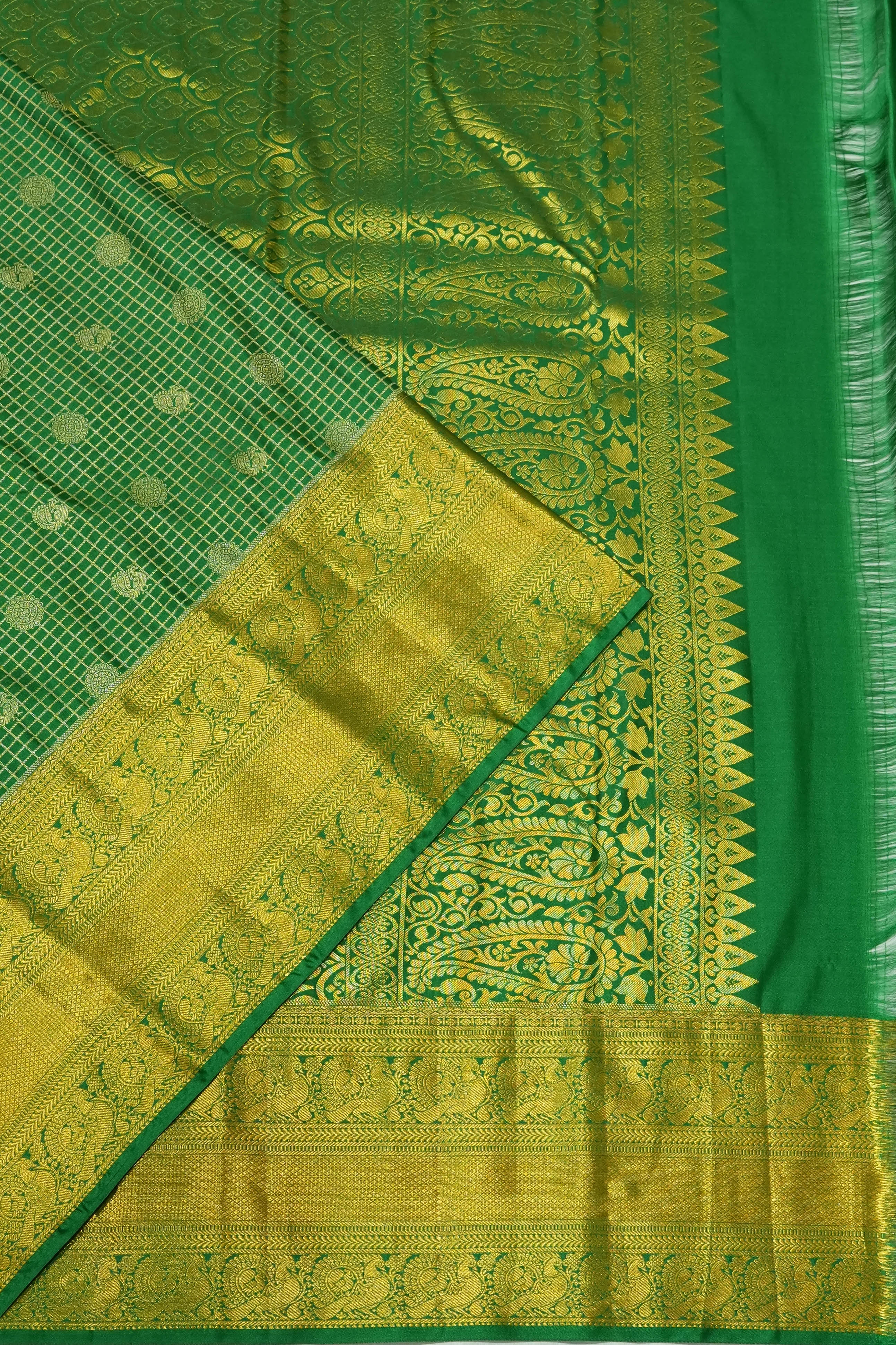 Dharmavaram Silk Checks And Butta Green Saree