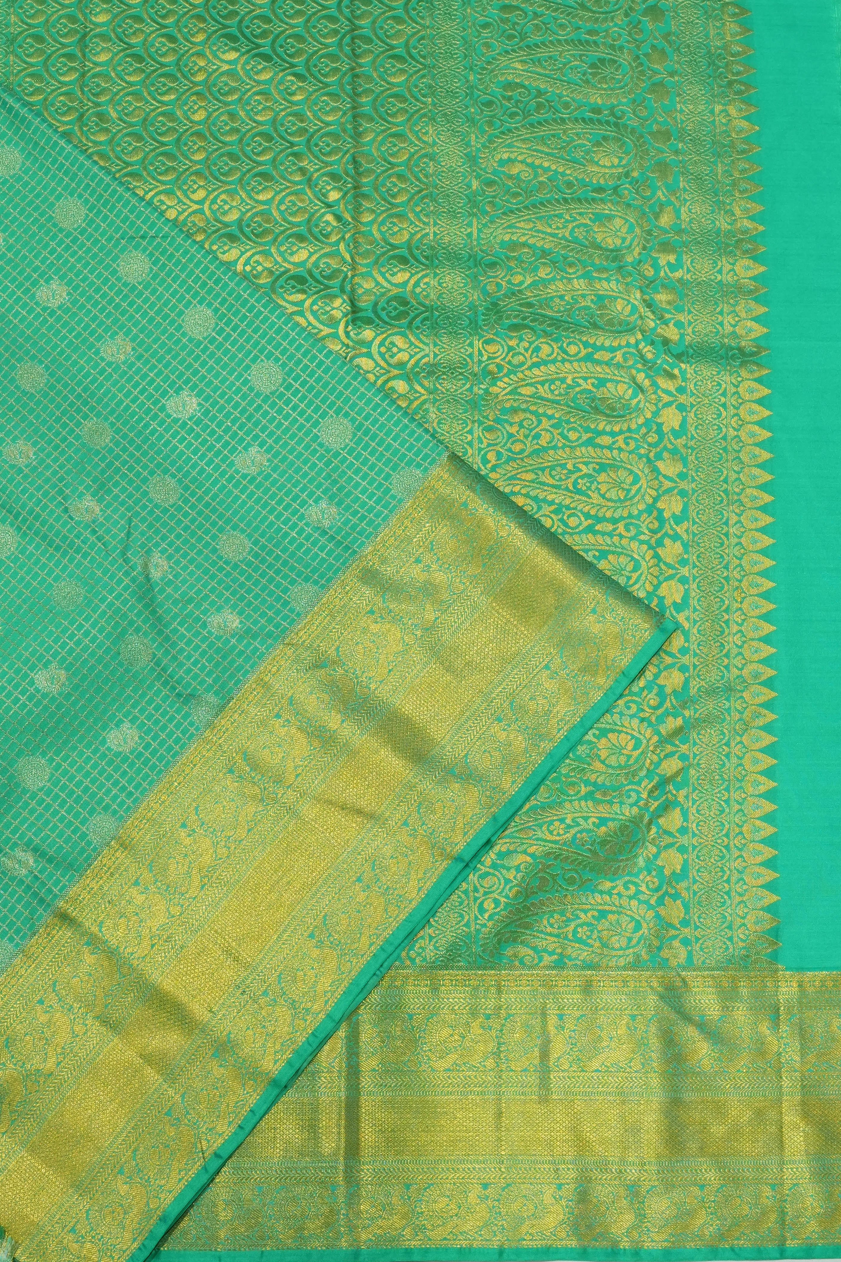 Dharmavaram Silk Checks And Butta Green Saree