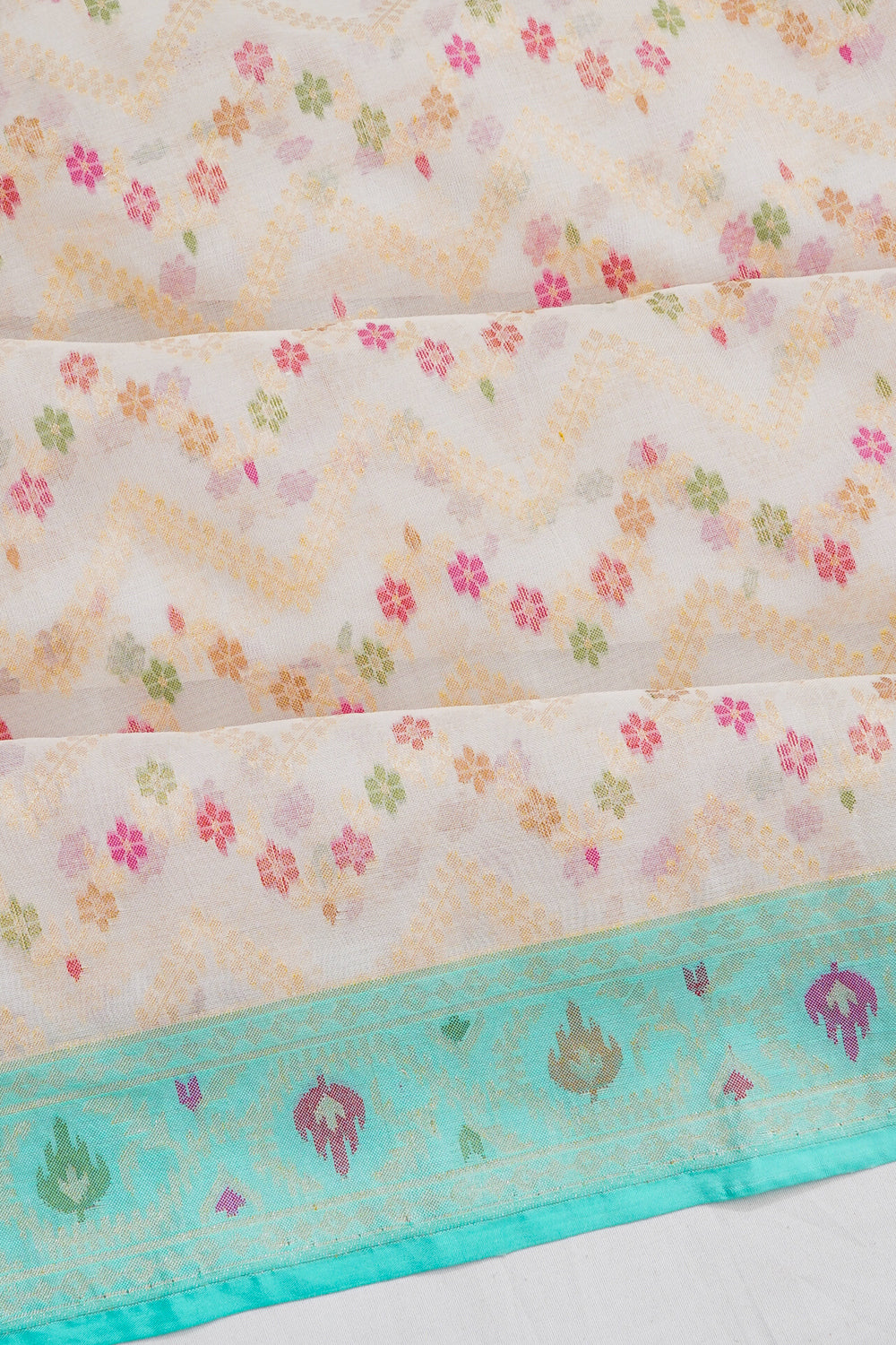 Banarasi Kora Organza Brocade White Saree