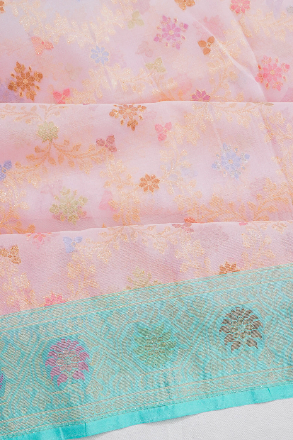Banarasi Kora Organza Brocade Pastel Pink Saree