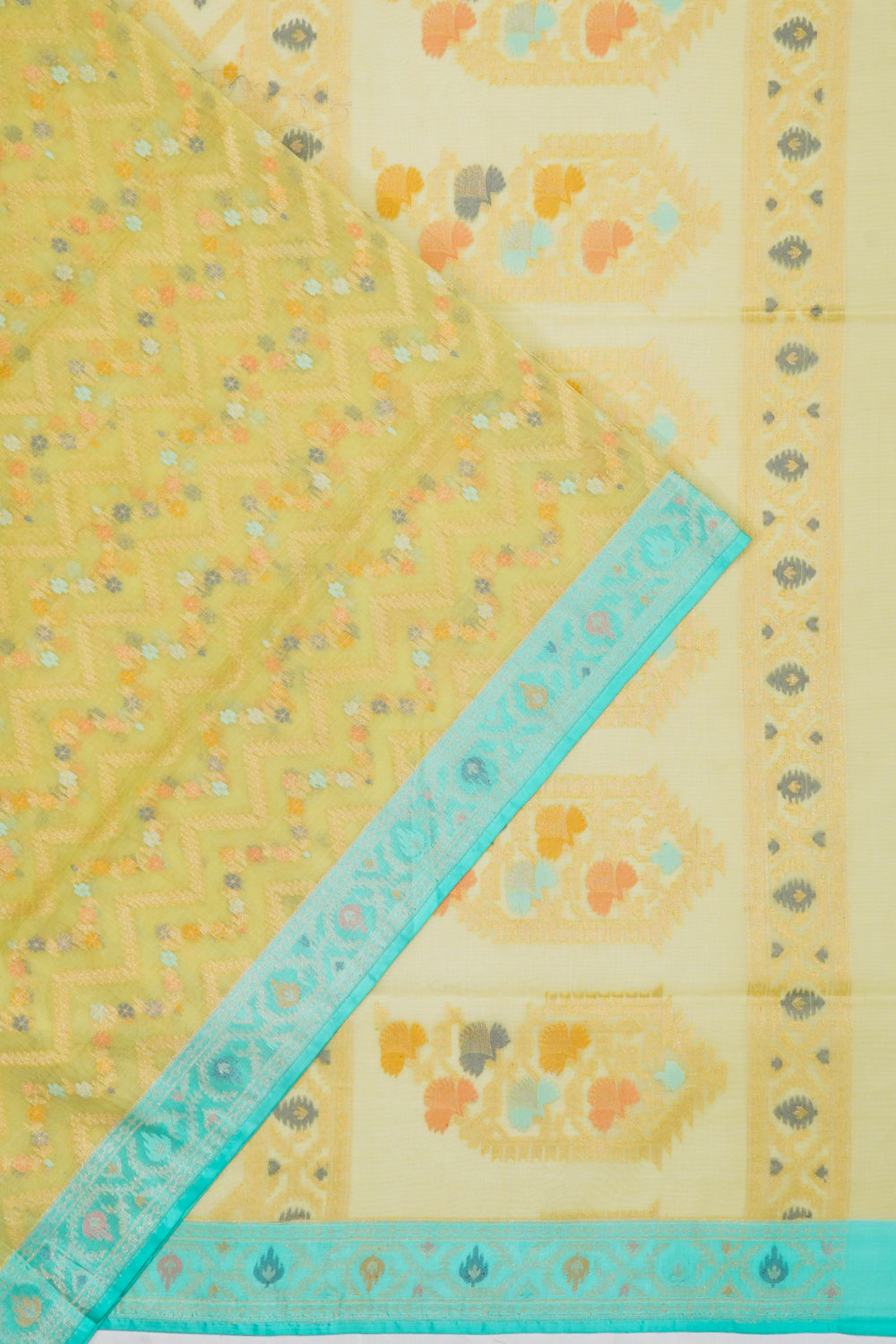 Banarasi Kora Organza Brocade Mehendi Green Saree