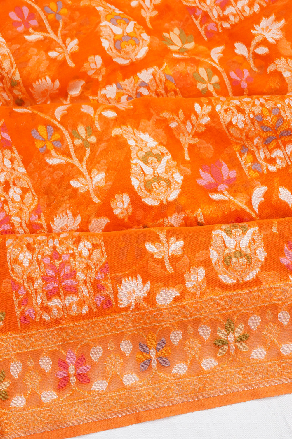 Banarasi Kora Organza Brocade Orange Saree