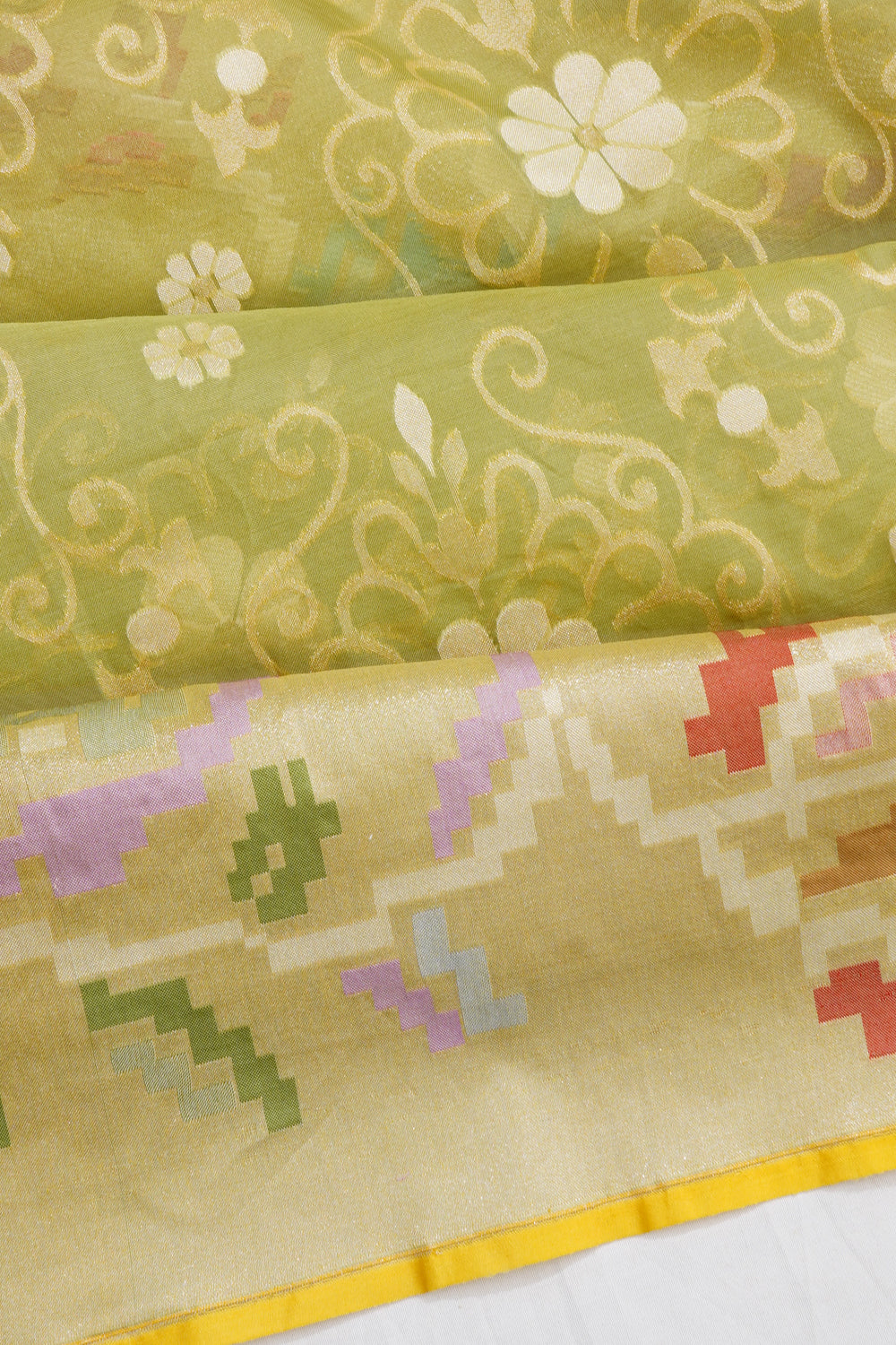 Banarasi Kora Organza Brocade Mehendi Green Saree