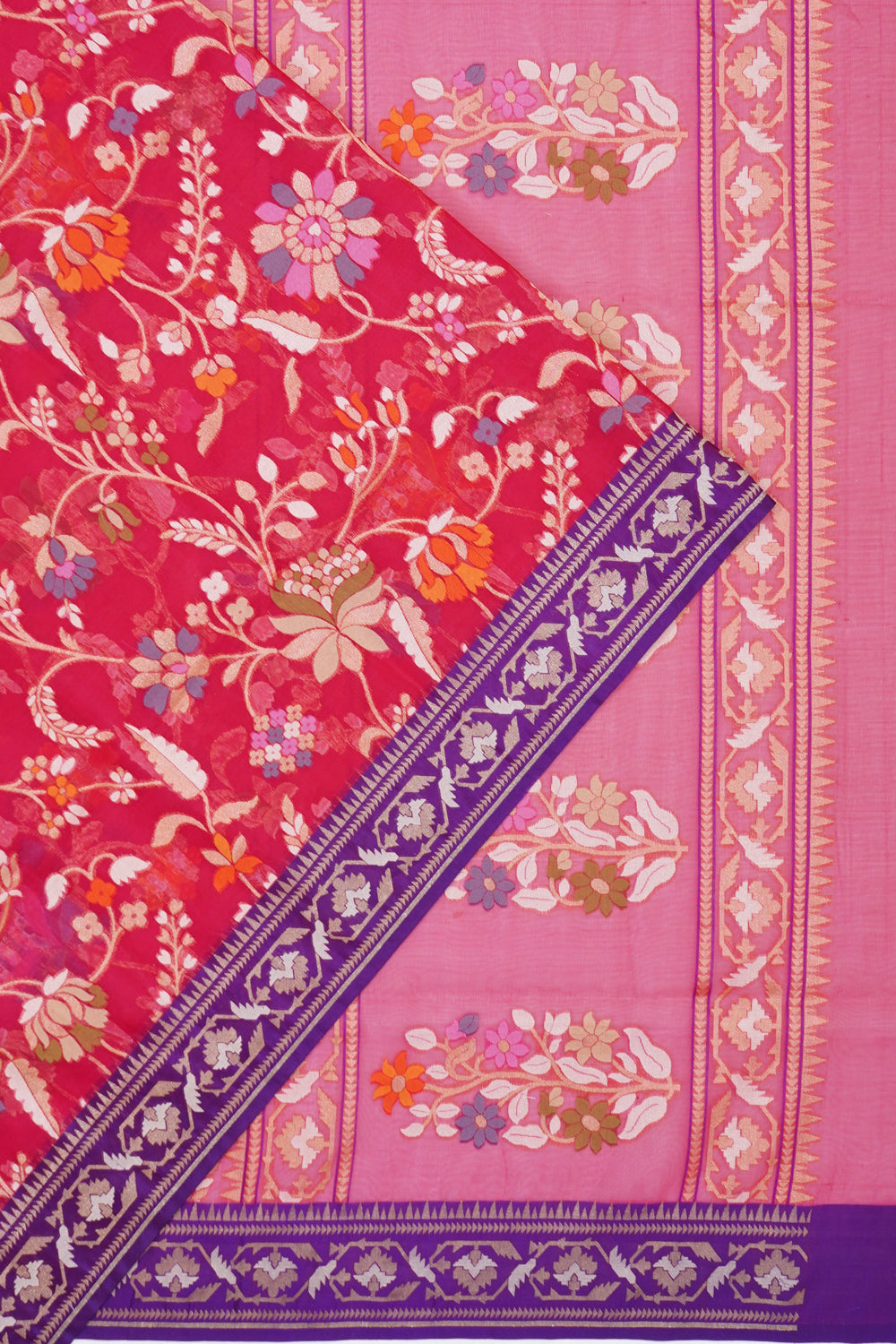 Banarasi Kora Organza Jaal Pink Saree