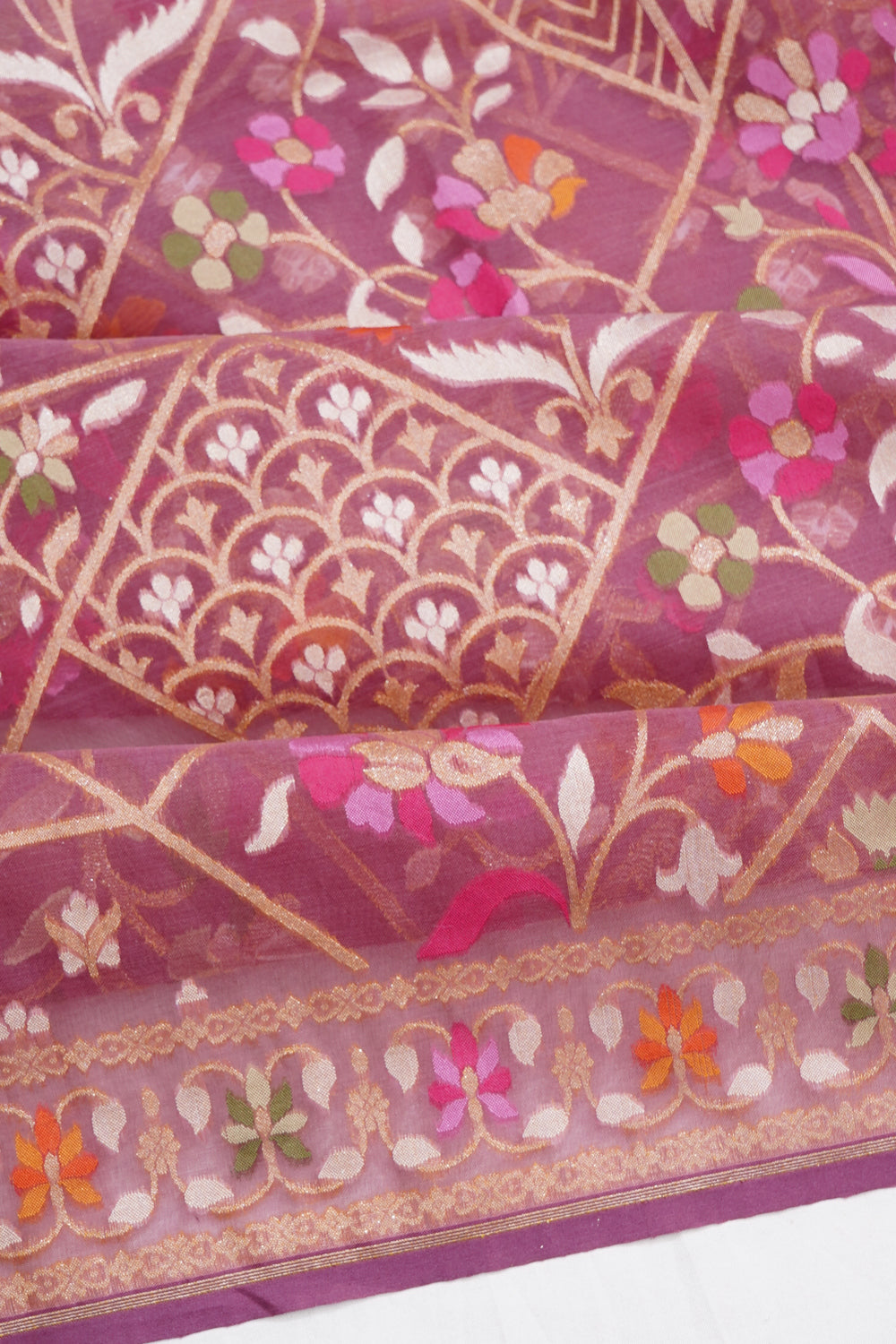 Banarasi Kora Organza Brocade Pink Saree