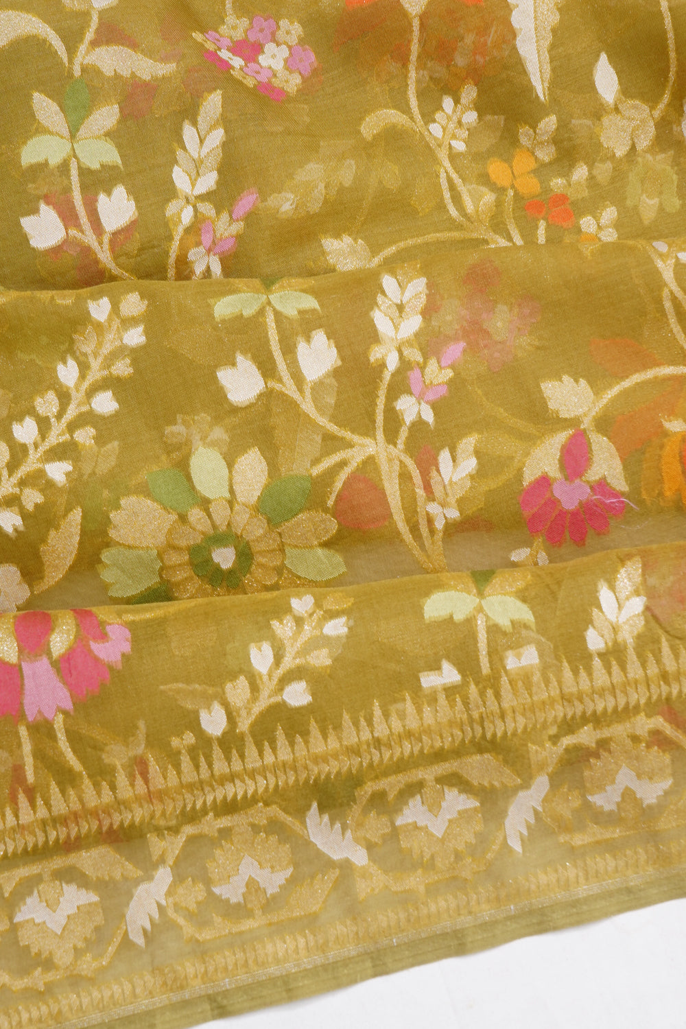 Banarasi Kora Organza Jaal Green Saree